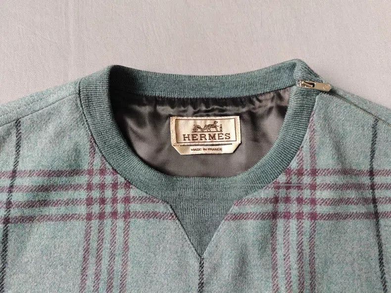 Hermes Hermes Runway plaid wool sweater, misty blue, 100% wool fa Size US M / EU 48-50 / 2 - 3 Thumbnail