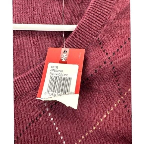 Izod IZOD Sweater Mens XL Fine Gauge Maroon Argyle Long Sleeve V-Neck Pullover NEW Size US XL / EU 56 / 4 - 6 Thumbnail