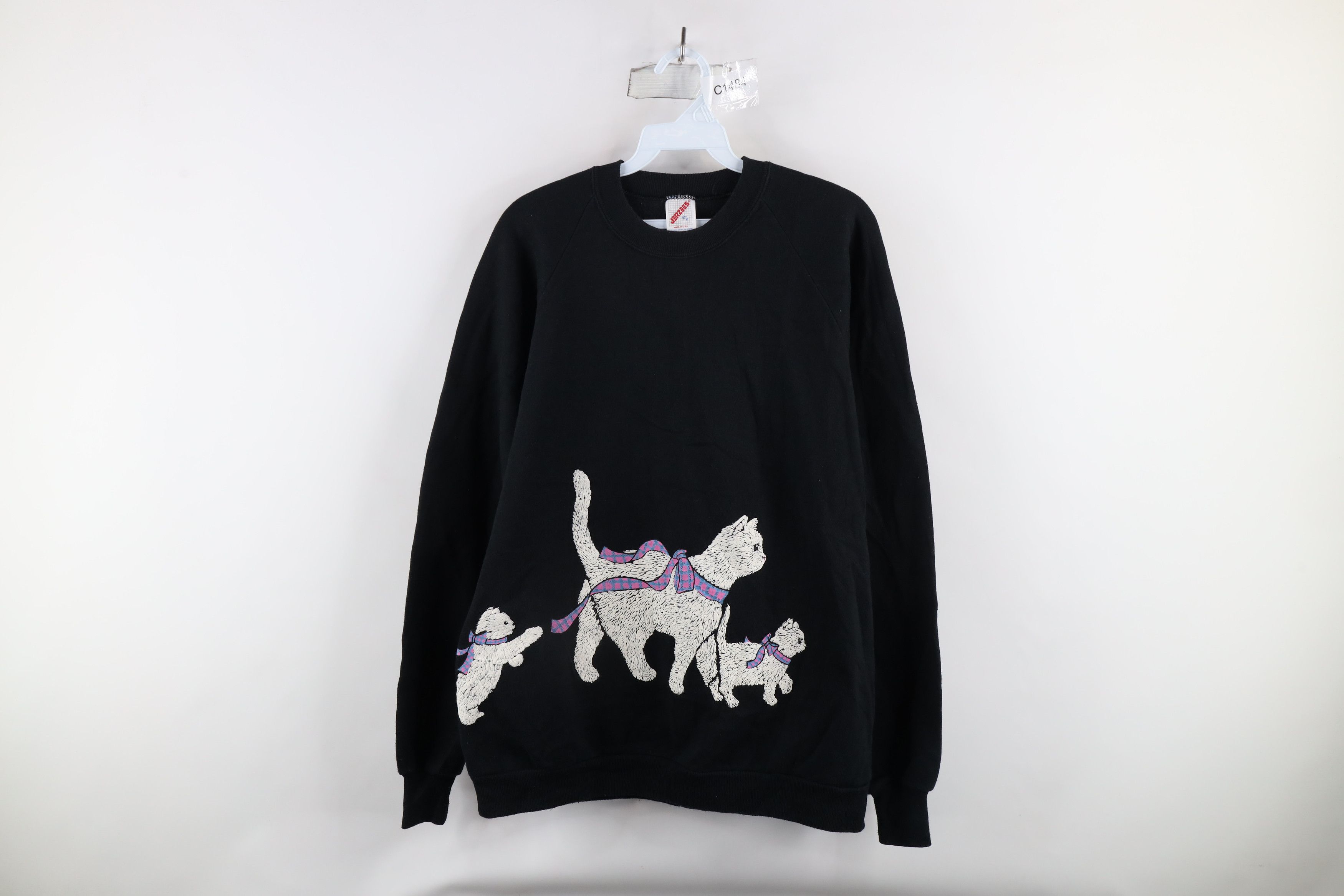 Vintage Vintage 90s Streetwear Kitten Crewneck Sweatshirt Black USA Size XL / US 12-14 / IT 48-50 - 1 Thumbnail