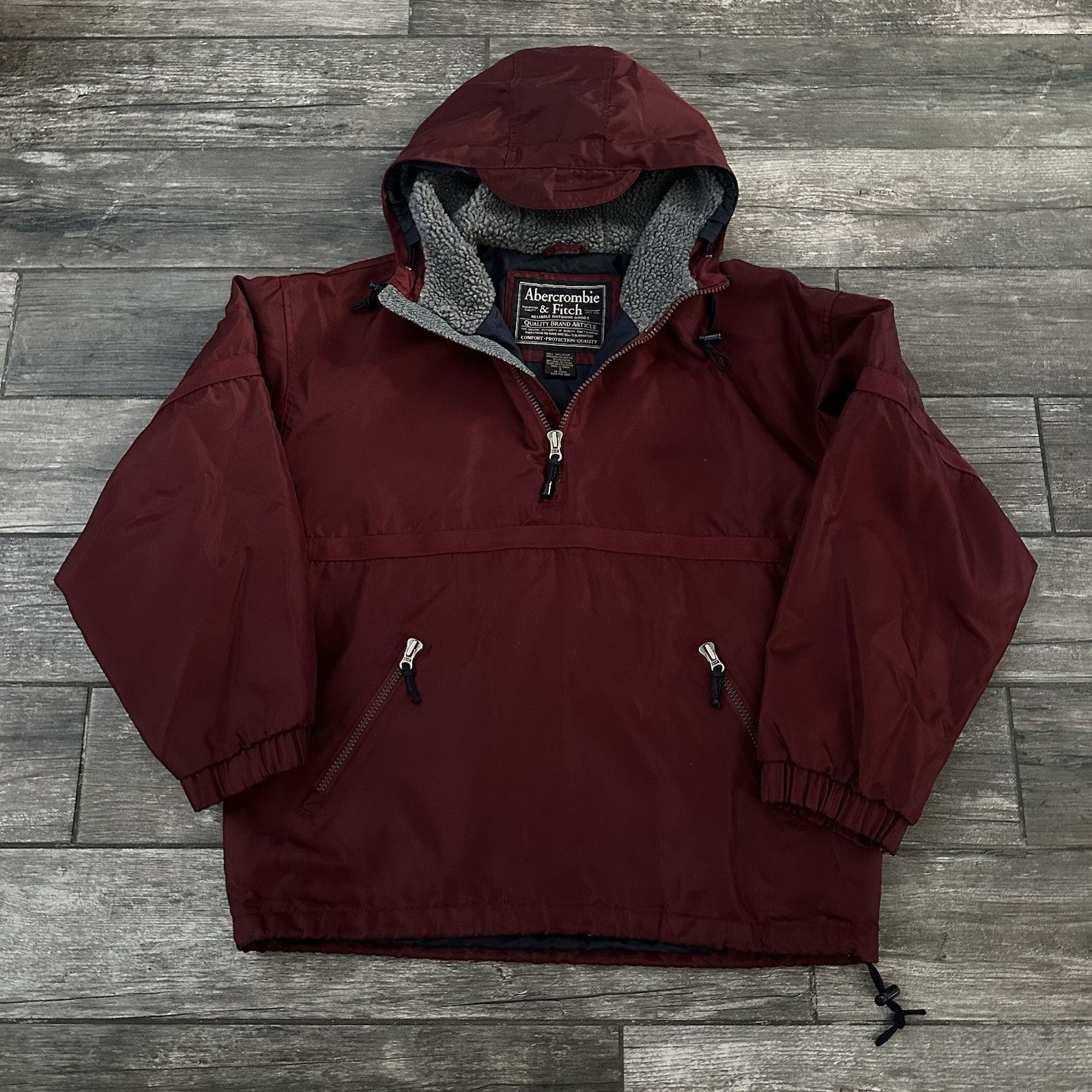 Abercrombie & Fitch VTG ABERCROMBIE & FITCH ANORAK MAROON SHERPA HOOD JACKET SZ Size US S / EU 44-46 / 1 - 6 Thumbnail