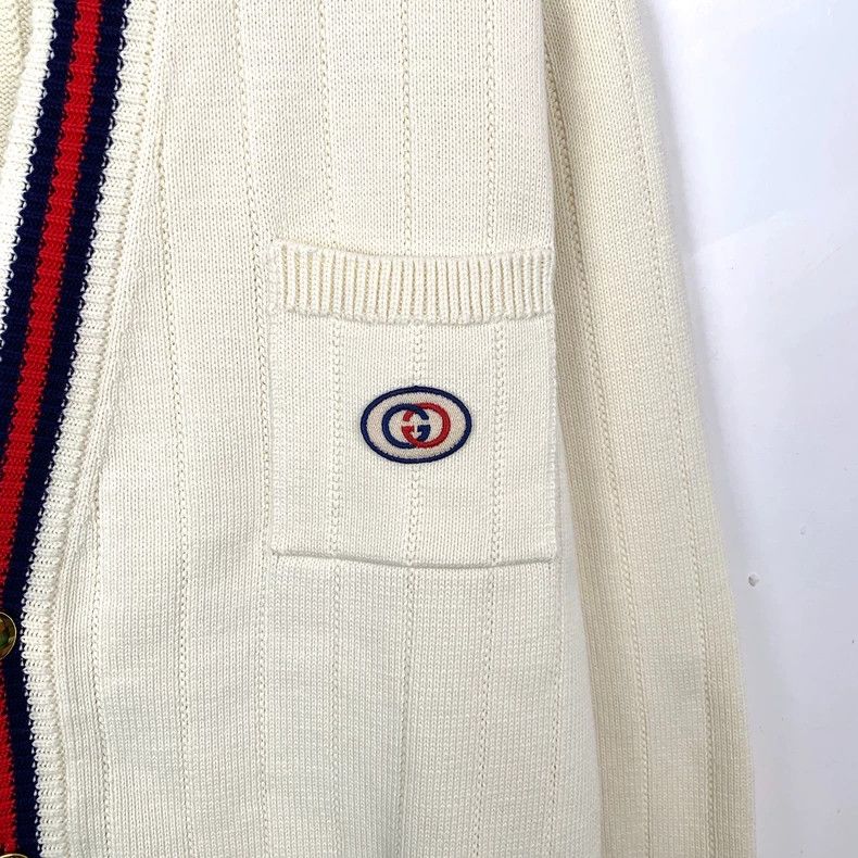 Gucci Gucci Beige logo V-neck cotton long-sleeved knitted cardiga Size US S / EU 44-46 / 1 - 4 Thumbnail