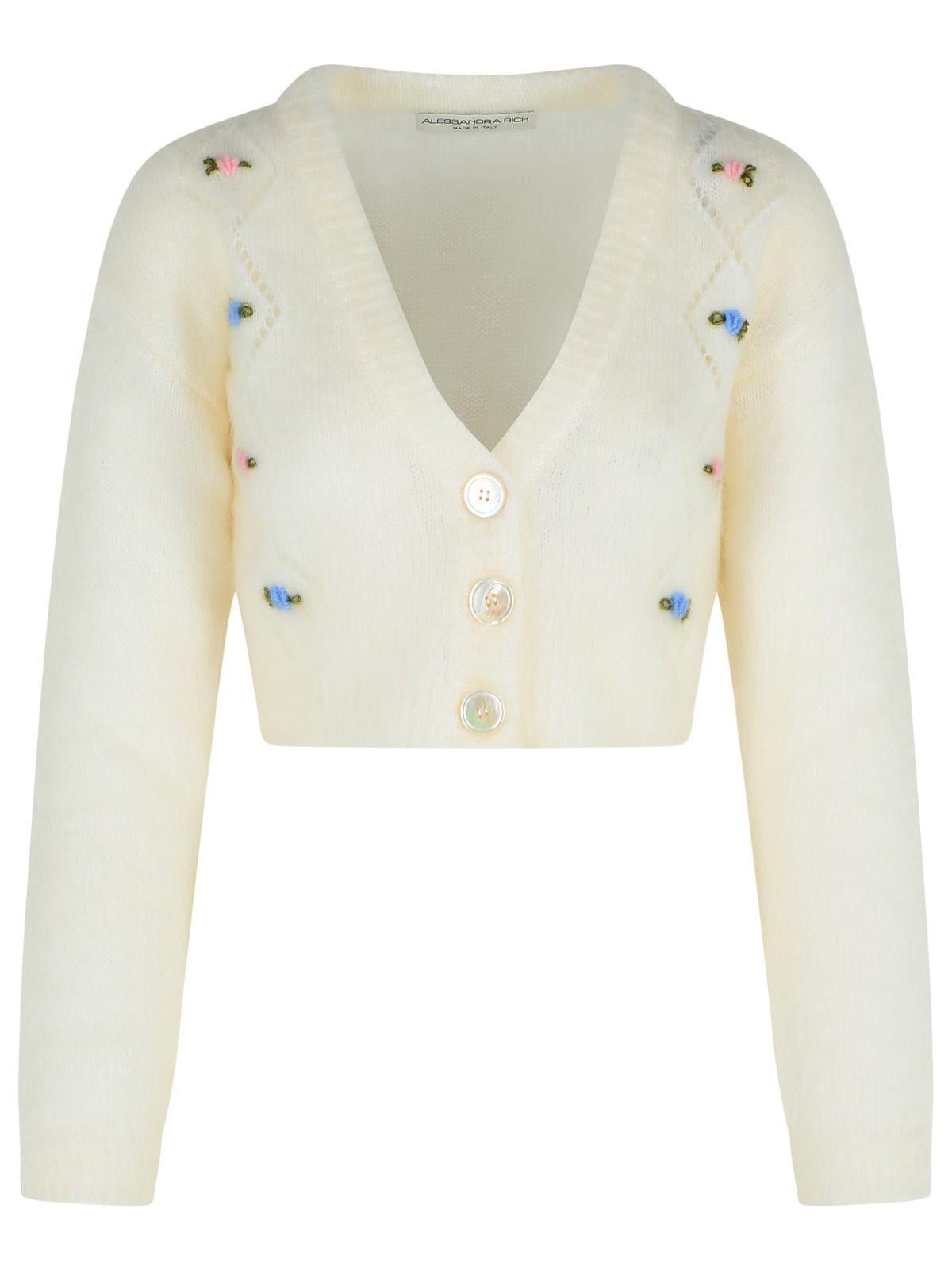 Alessandra Rich ALESSANDRA RICH Ivory Mohair Blend Cardigan Size S / US 4 / IT 40 - 1 Thumbnail