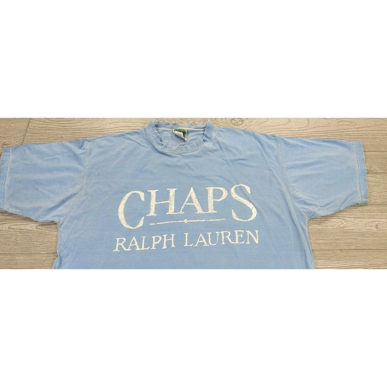 Chaps VINTAGE Chaps Ralph Lauren T Shirt XL 90s Light Blue Distressed Logo Crew Neck Short Sleeve Men Size US XL / EU 56 / 4 - 5 Thumbnail