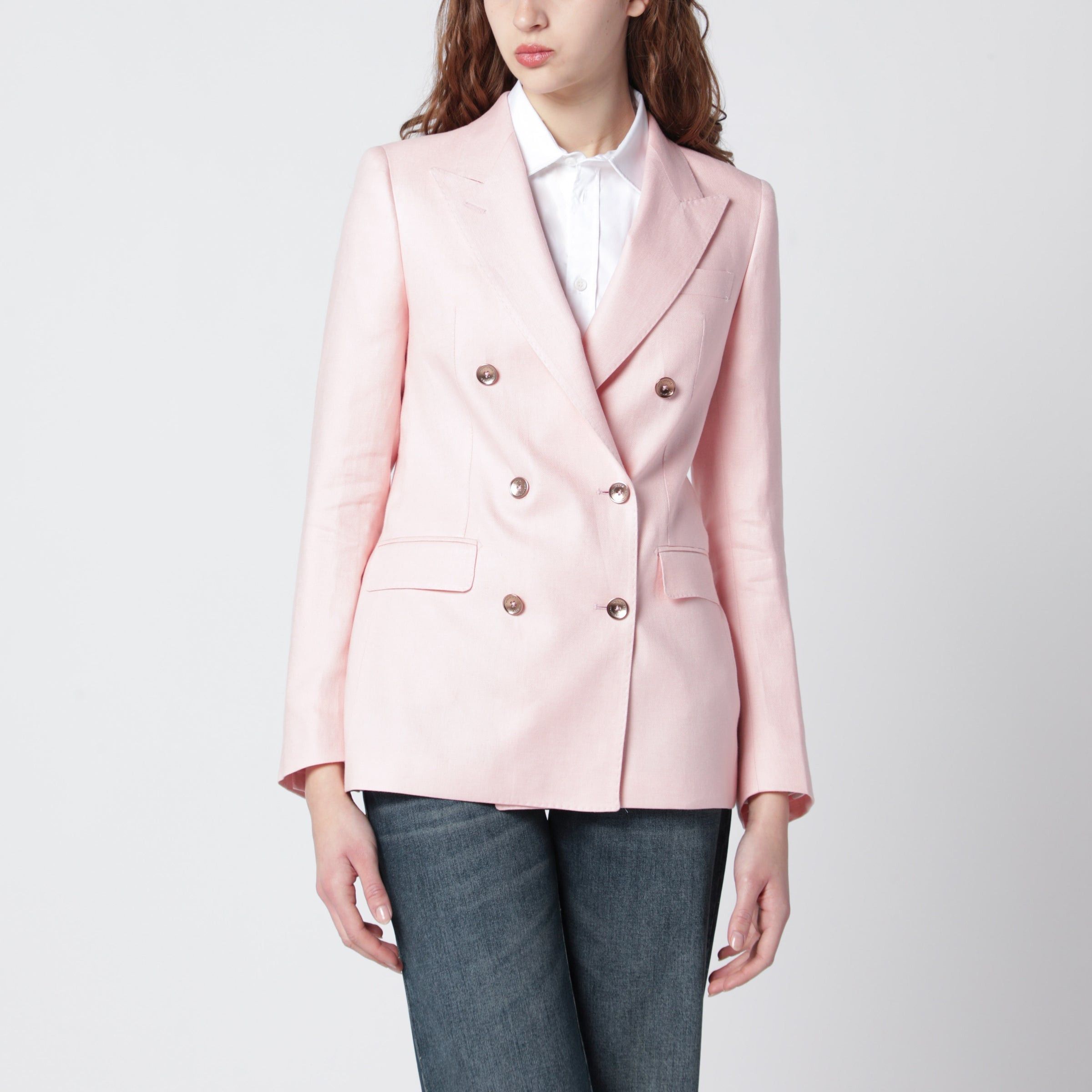 Tagliatore Tagliatore Pink Double-Breasted Linen Jacket Size M / US 6-8 / IT 42-44 - 1 Thumbnail