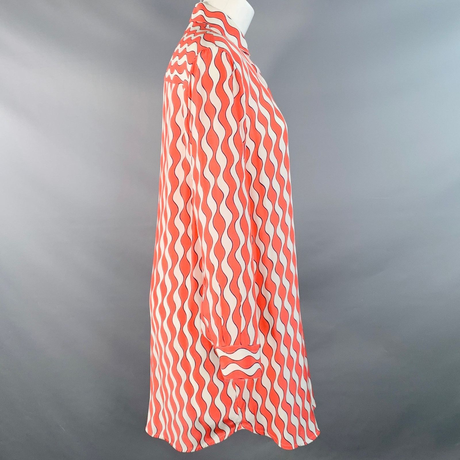 Other RAPHAELLA RIBOUD M Red White Silk Wavy Spread Collar Shirt Size M / US 6-8 / IT 42-44 - 2 Thumbnail