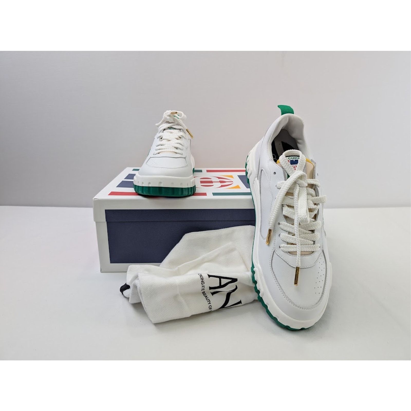 Casablanca o1rshd1 Leather Court Sneaker in White/Green Size US 14 / EU 47 - 18 Thumbnail