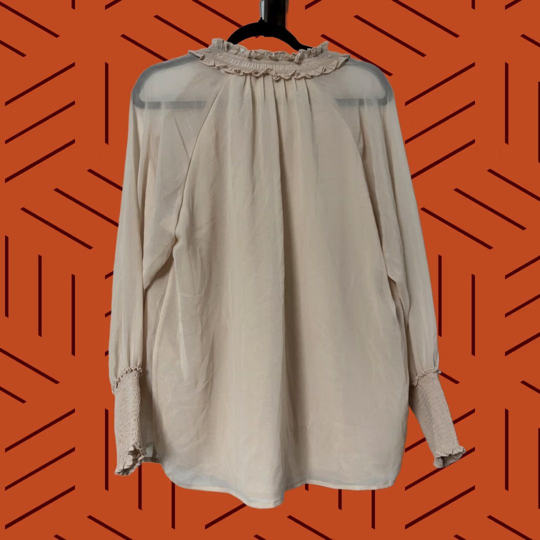 Calvin Klein Calvin Klein Blouse Shirt Women Beige Ruffle Neck Tie Long Sleeve Sheer Size M Size M / US 6-8 / IT 42-44 - 1 Thumbnail