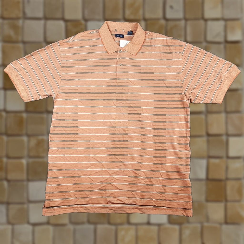 Izod VINTAGE IZOD Polo Shirt Men's XL Orange Striped Preppy Button Collar Shirt Size US XL / EU 56 / 4 - 1 Thumbnail