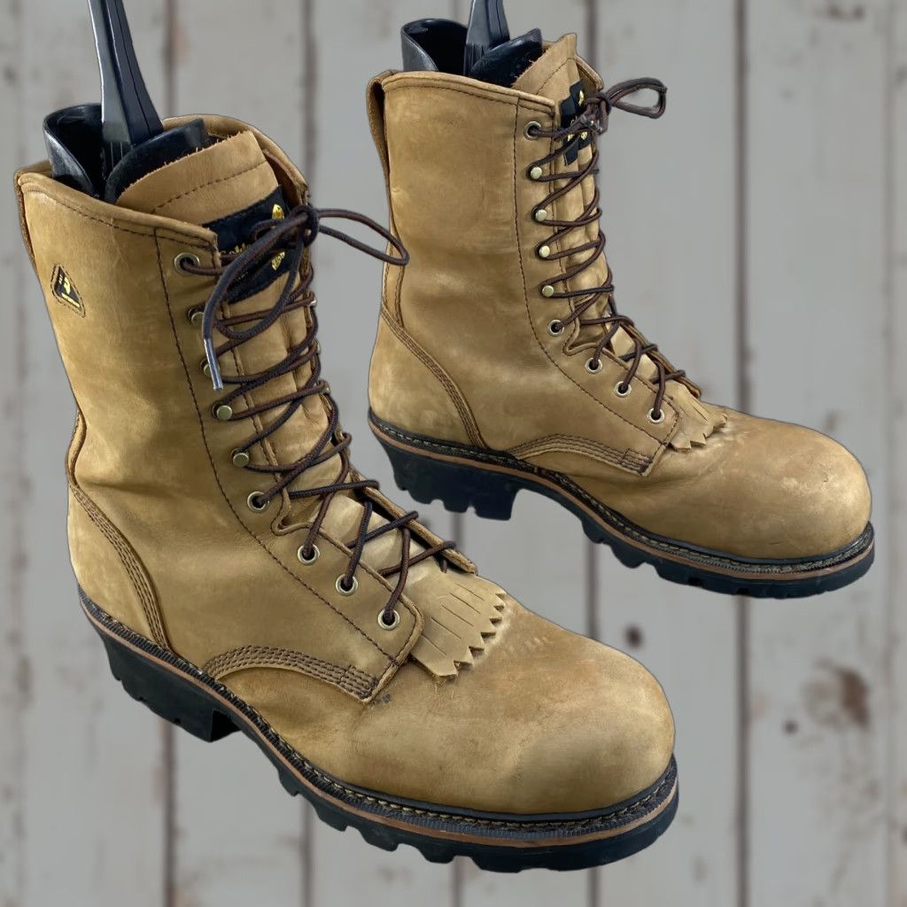 Vintage VINTAGE Golden Retriever Logger Boots Mens 12W Brown Leather Waterproof Composite Toe Shoes Workwear - Thinsulate Ultra Insulation - Vibram Sole Mens Size US 12 / EU 45 - 1 Thumbnail