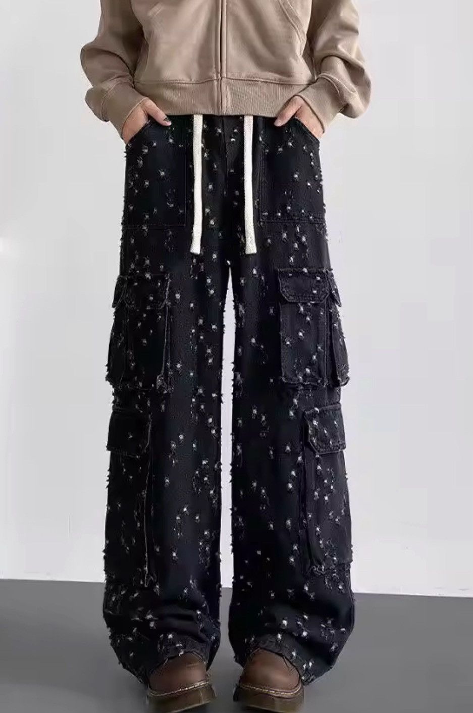 Japanese Brand Distressed Dot Denim Cargo Pants – Relaxed Fit, Vintage-Insp Size US 28 / EU 44 - 5 Thumbnail