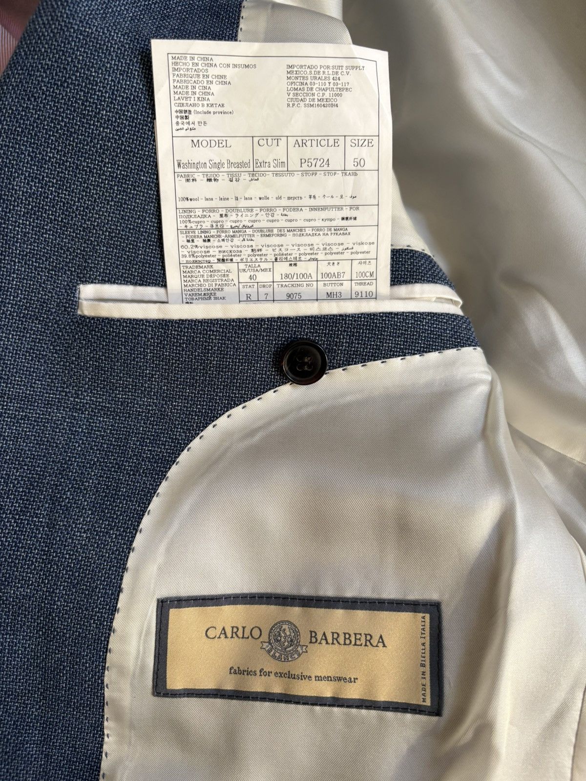 Designer × Suitsupply SuitSupply Washington Suit – Carlo Barbera Fabric | Size 50 Size 50L - 10 Thumbnail