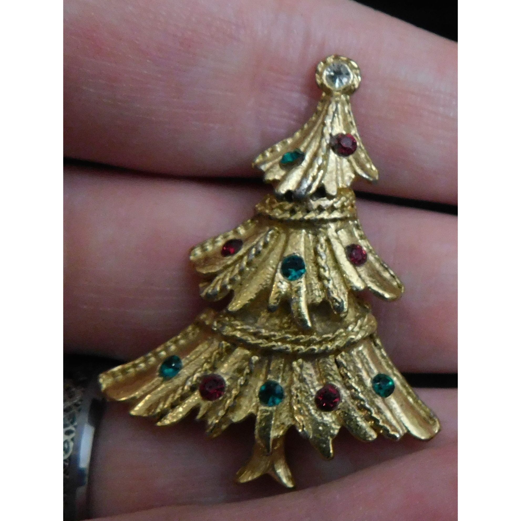 Other Vintage Gold Christmas Tree Brooch With Rhinestones Size ONE SIZE - 2 Thumbnail