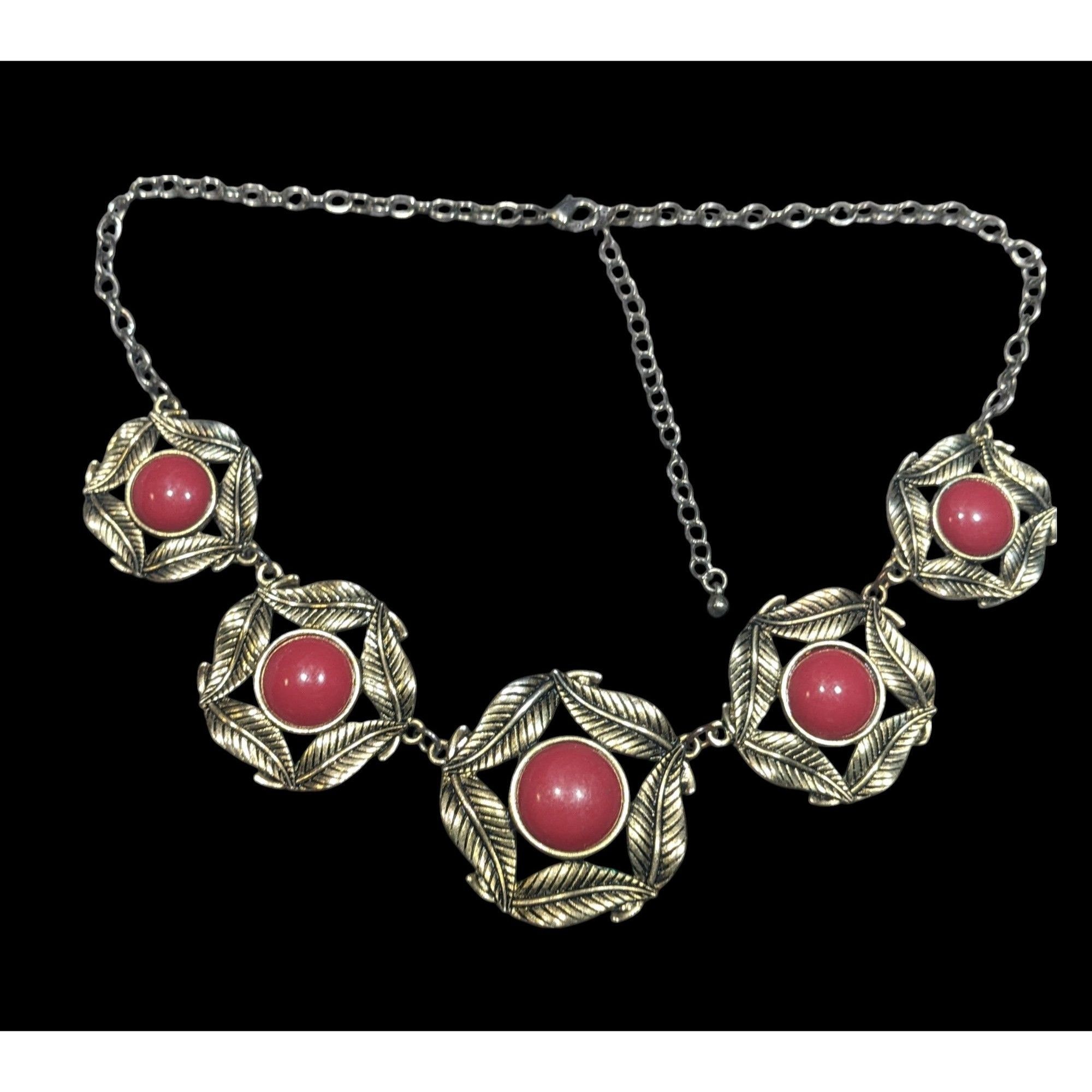 Other Floral Red And Gold Medallion Link Statement Necklace Size ONE SIZE - 1 Thumbnail