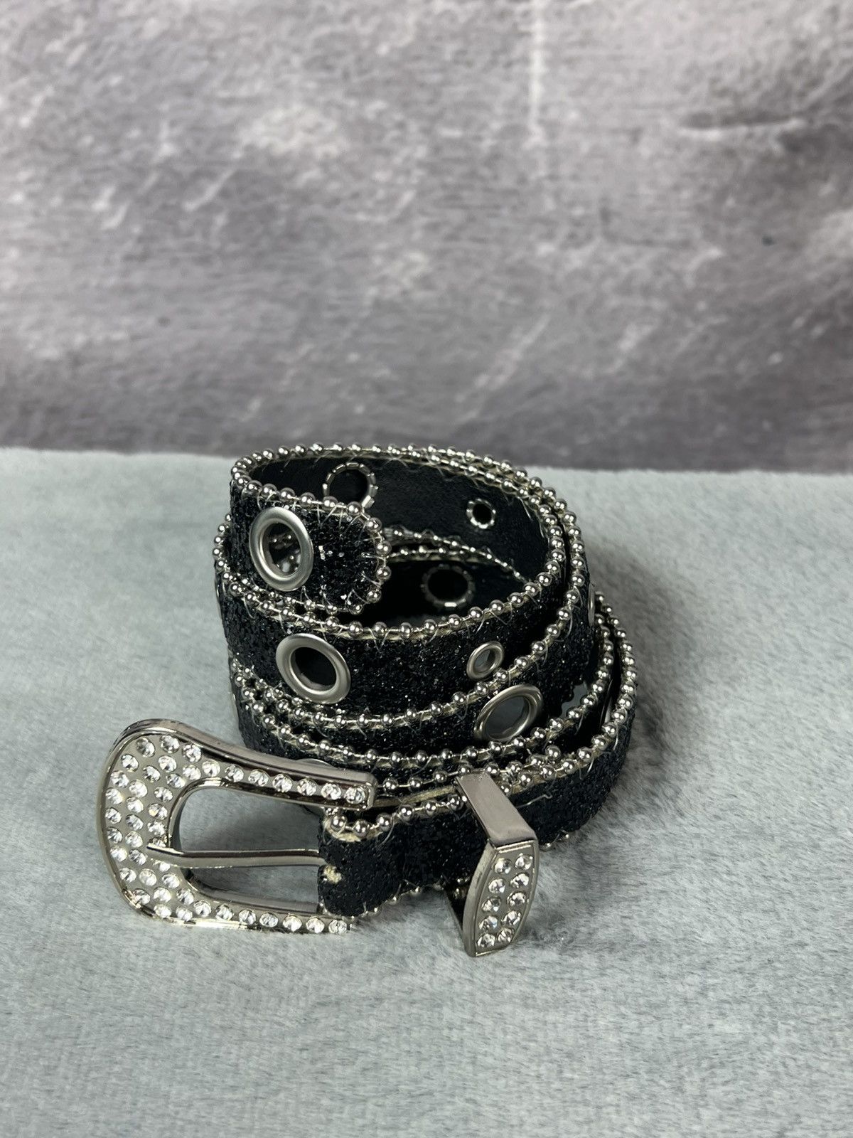 Other Black Glamour Rhinestones Y2K Thin Belt Gothic Punk Grunge Size ONE SIZE - 6 Thumbnail