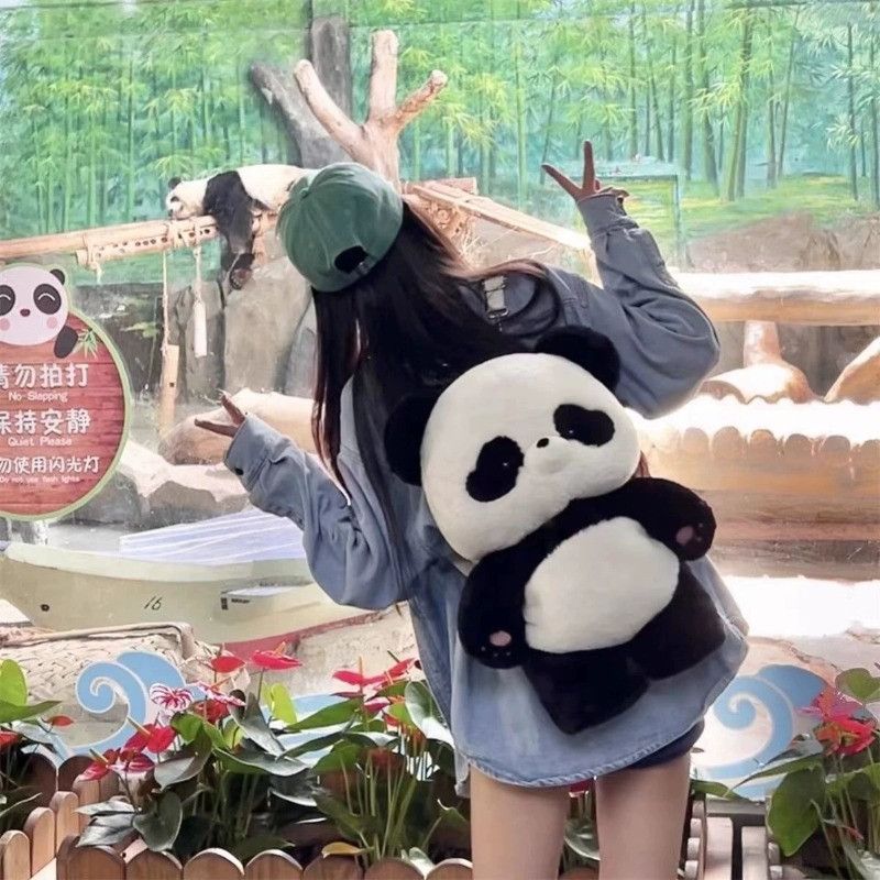 Japanese Brand Cute Panda Backpack Nylon Plush Removable Shoulder Strap Size ONE SIZE - 2 Thumbnail