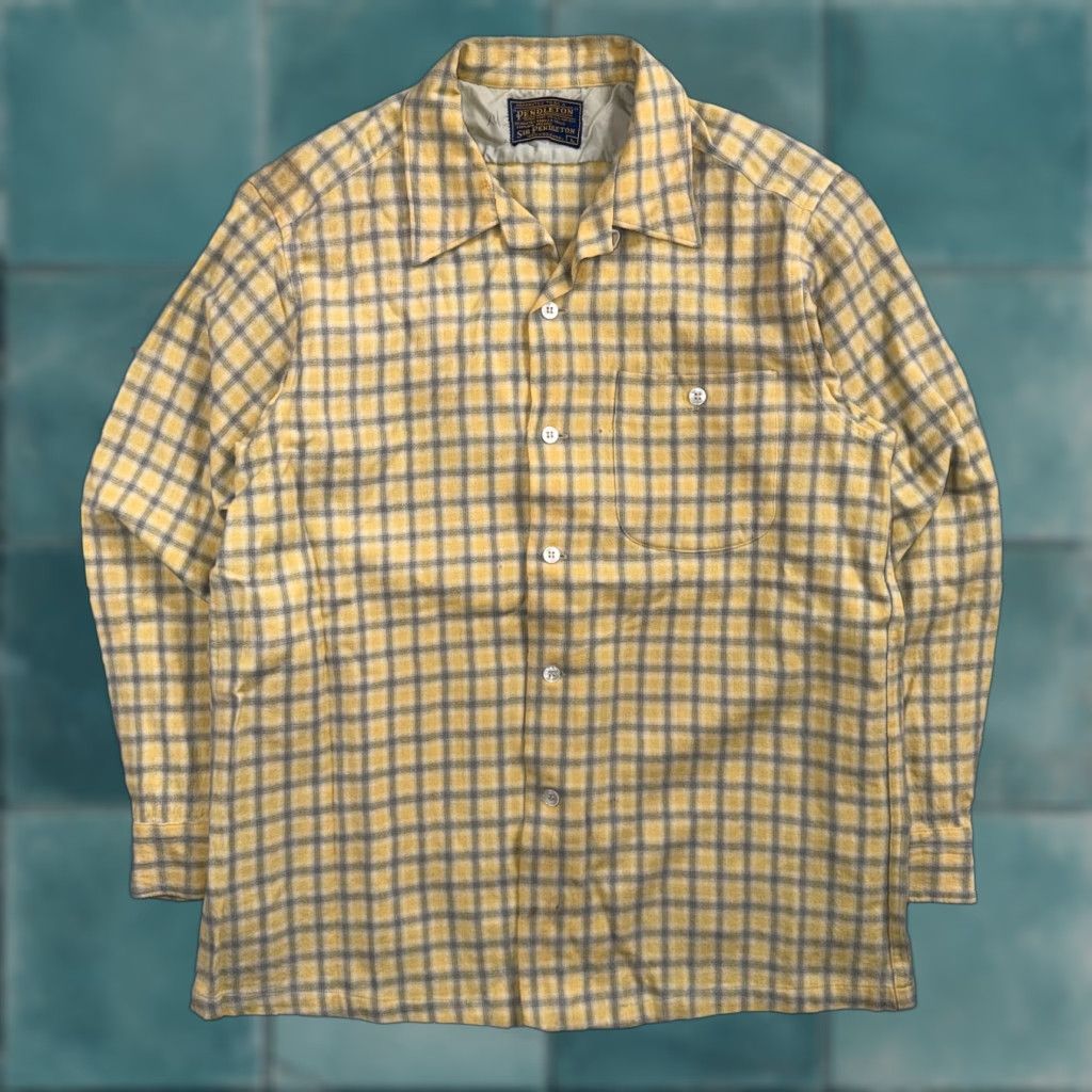 Pendleton Pendleton Shirt Vintage 1960s Board Shirt Wool Flannel Plaid Checkered Yellow Long Sleeve Button-Up Collared Casual Mens L Size US L / EU 52-54 / 3 - 1 Thumbnail