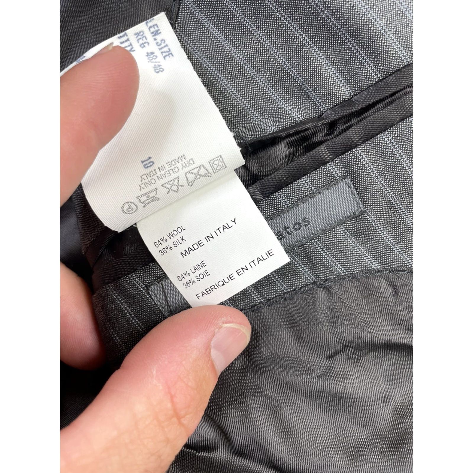 John Varvatos John Varvatos Suit Jacket Blazer Mens 38R Gray Wool Silk Stripe Italy Double-Vented Notch Lapel Size 38R - 5 Thumbnail