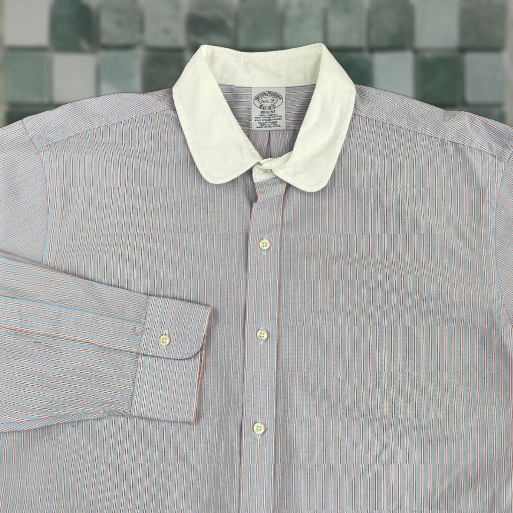 Brooks Brothers VINTAGE Brooks Brothers Dress Shirt Men 16.5-35 Blue Striped Regent Fit Preppy NWOT 40 Size 46R - 1 Thumbnail