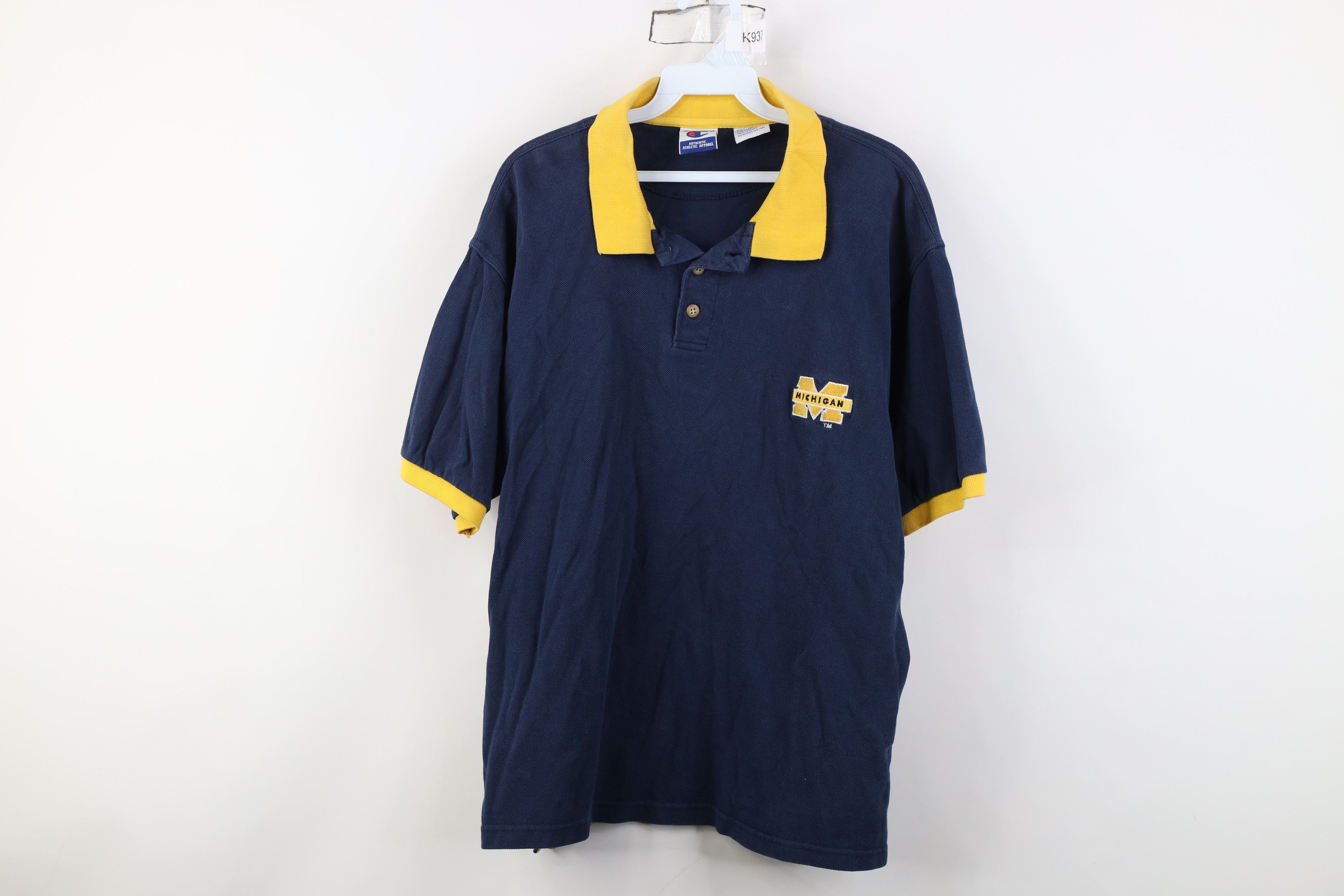 Champion Vintage 90s Champion Spell University of Michigan Polo Shirt Size US XL / EU 56 / 4 - 1 Thumbnail