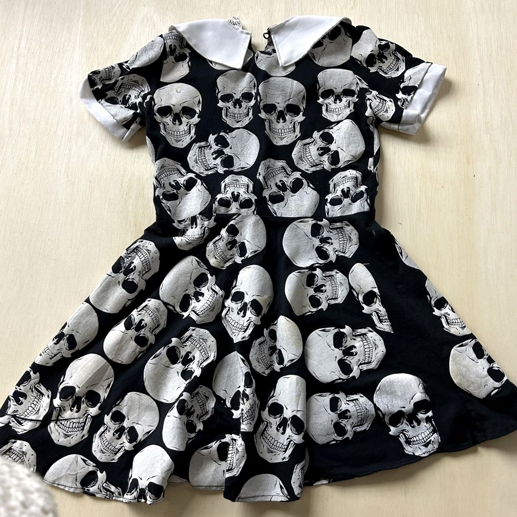 Vintage Fairy Goth Shop Dress Womens M Black Skull Collared Fit & Flare Halloween Size M / US 6-8 / IT 42-44 - 3 Thumbnail