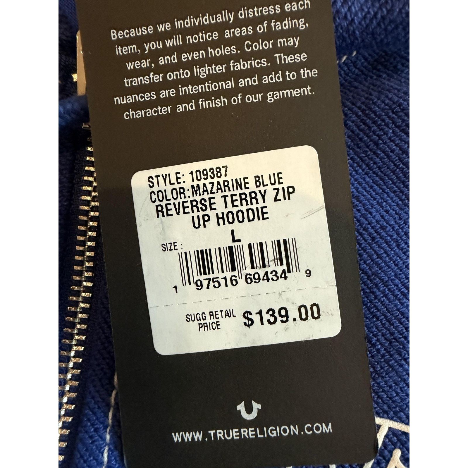 True Religion True Religion Hoodie Large Blue Reverse Terry Zip Up NWT Size US L / EU 52-54 / 3 - 10 Thumbnail