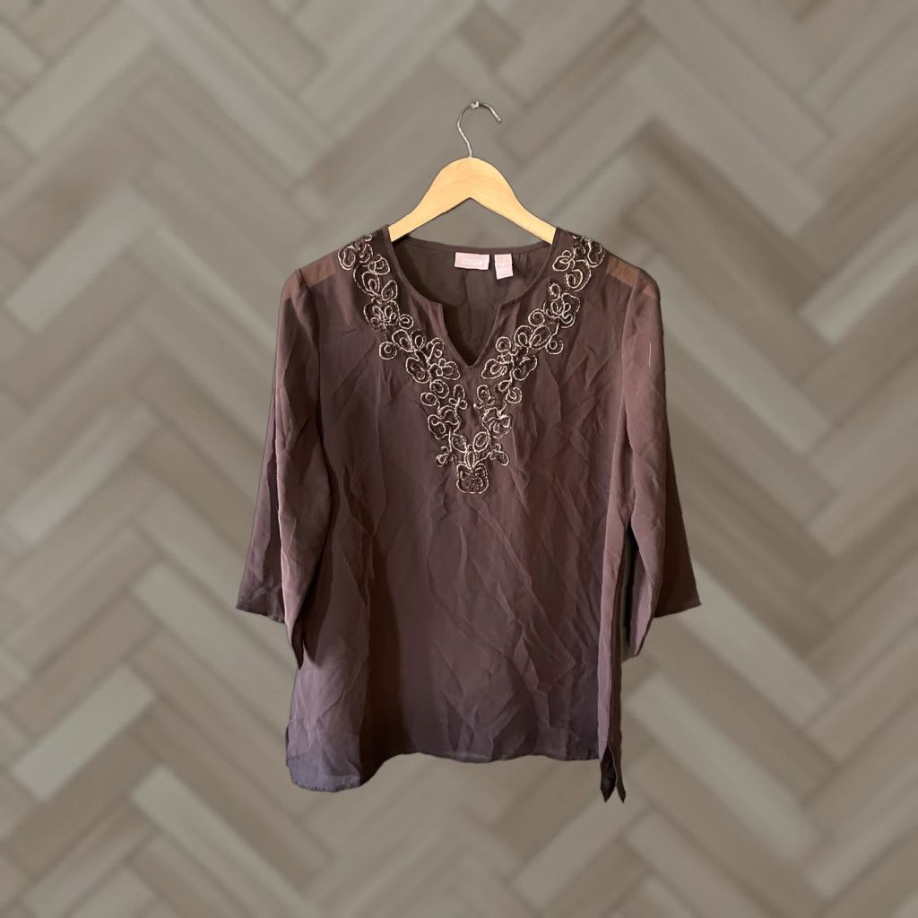 Vintage Chicos Blouse Shirt 3/4 Sleeve Pullover Brown Size 1 Womens Plus Tunic Size XS / US 0-2 / IT 36-38 - 1 Thumbnail