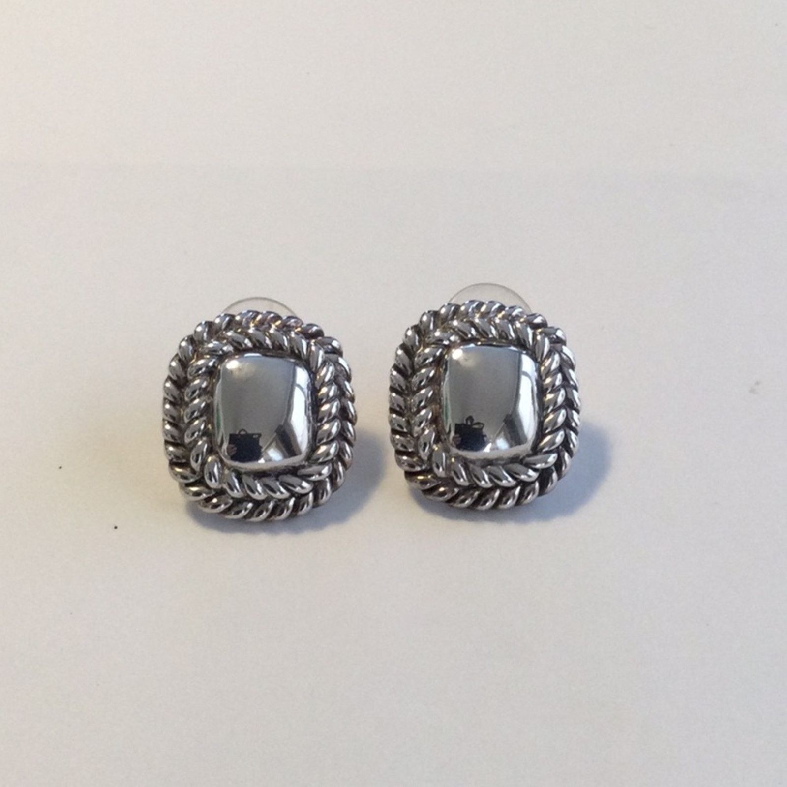 Other Vintage Silver Tone Double Rope Band Friction Back Earrings Size ONE SIZE - 1 Thumbnail