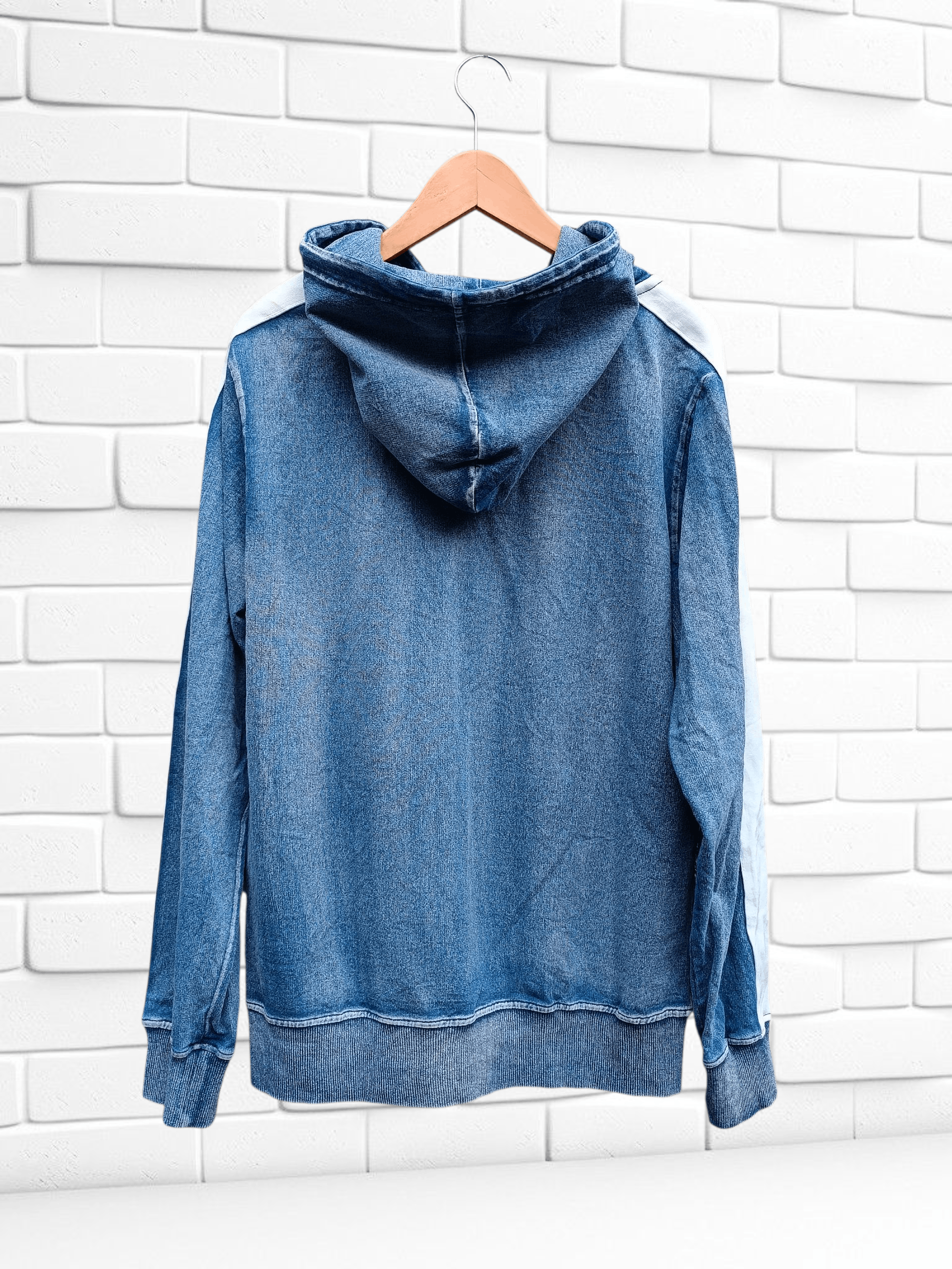 Japanese Brand Denim Style Baycrest Zip-Up Hoodie with Cut Denim Stripes Size US L / EU 52-54 / 3 - 4 Thumbnail