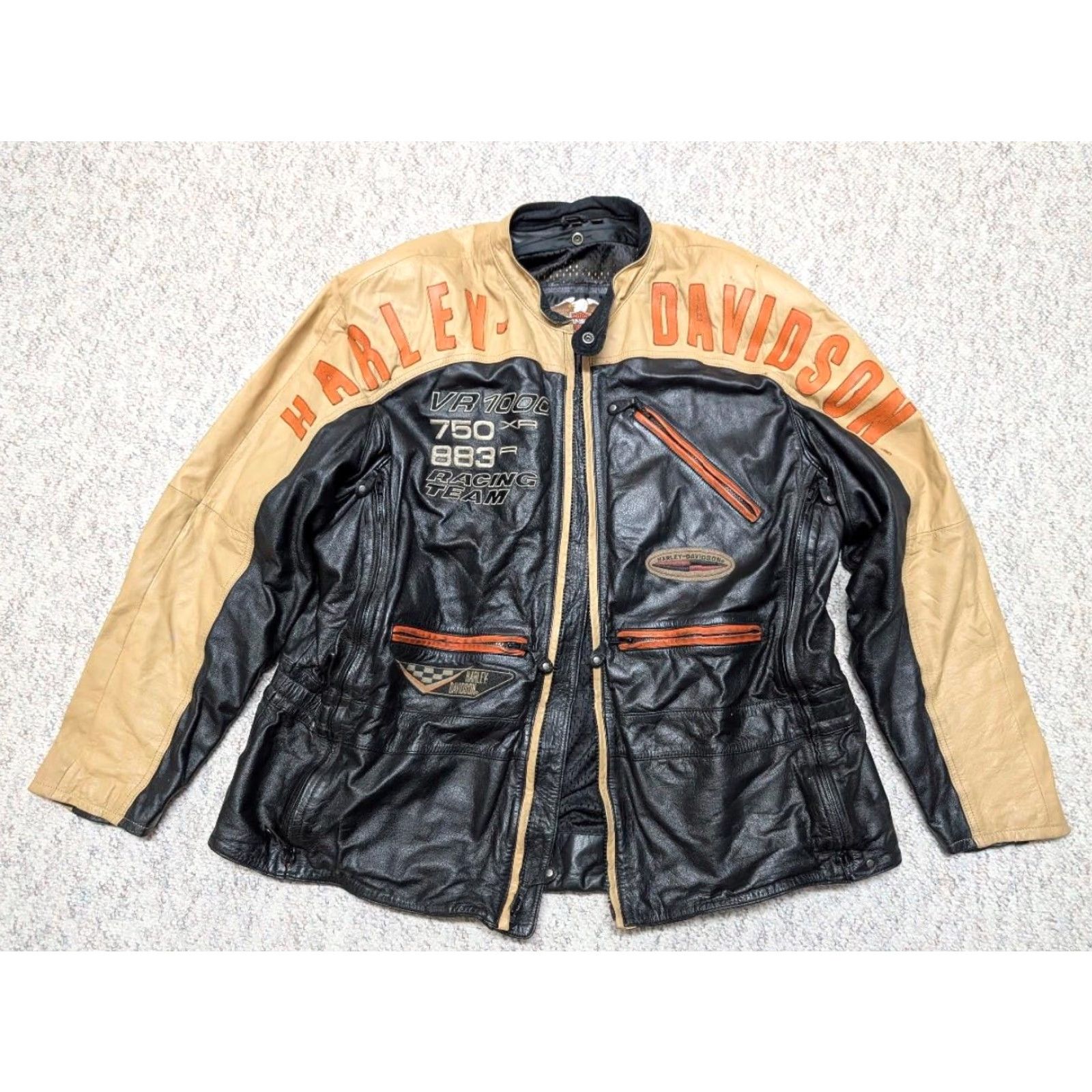 Harley Davidson VINTAGE Harley-Davidson leather Motorcycle Jacket 3XL Mens Black Racing Team cafe racer Size US XXL / EU 58 / 5 - 3 Thumbnail