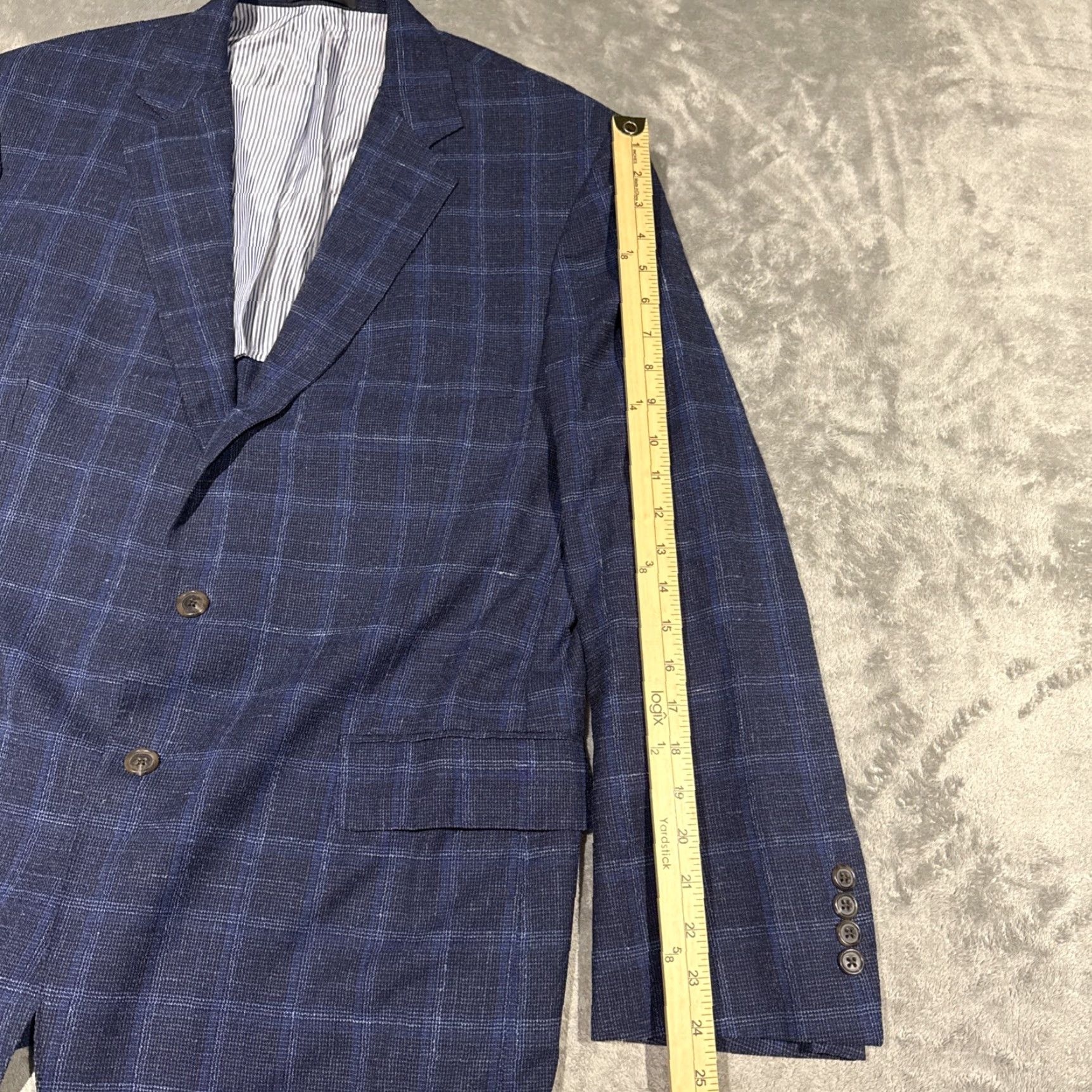 Allen Edmonds VINTAGE Allen Edmonds Wool Sport Coat Blazer Blue Plaid 46R Mens Union USA Made Size 46R - 7 Thumbnail