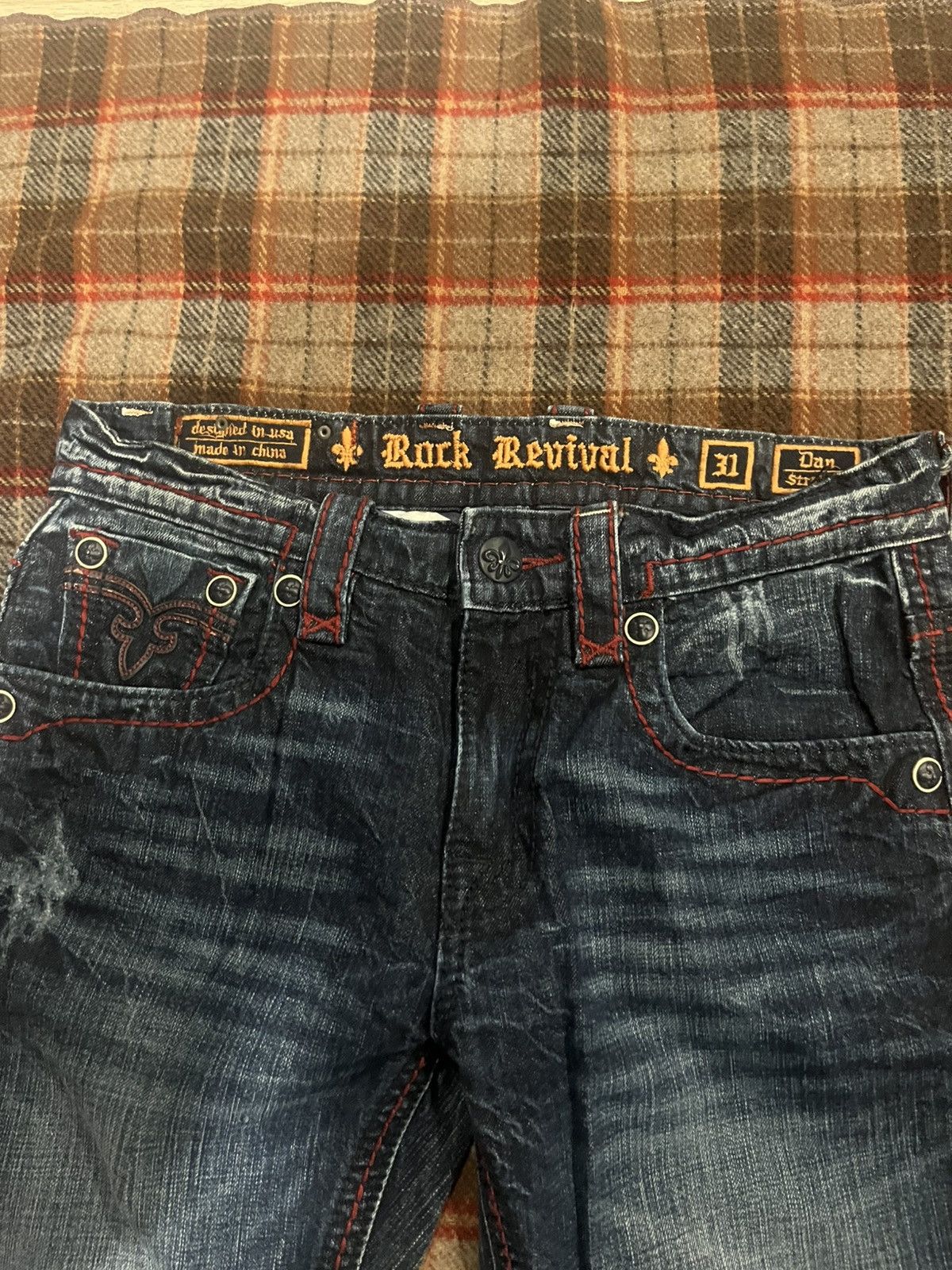 Rock Revival Y2K Rock Revival Dan Straight Blood Stitch dark washed Jeans Size US 31 - 4 Thumbnail