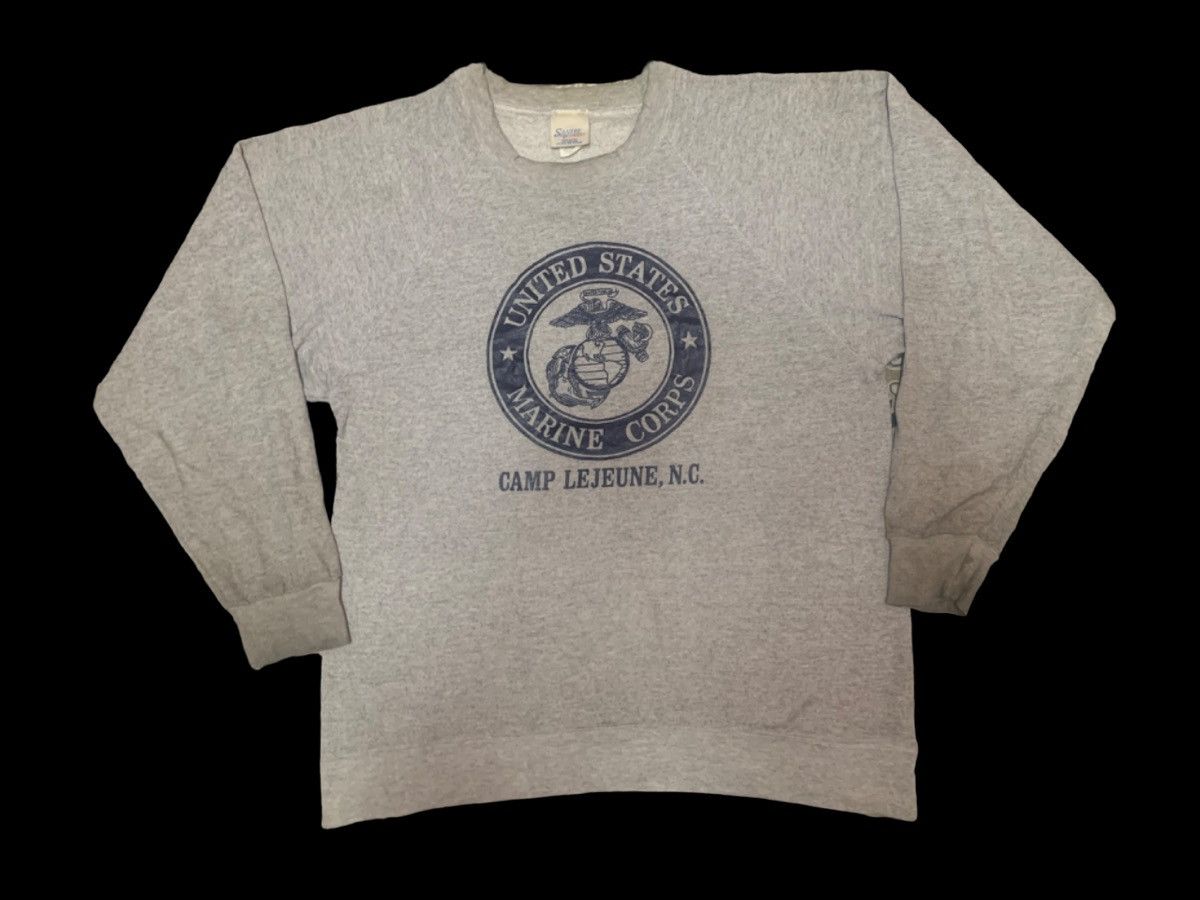 image of Made In USA x USMC 70's Usmc Sweatshirt Big Logo in Grey, Men's (Size Large)