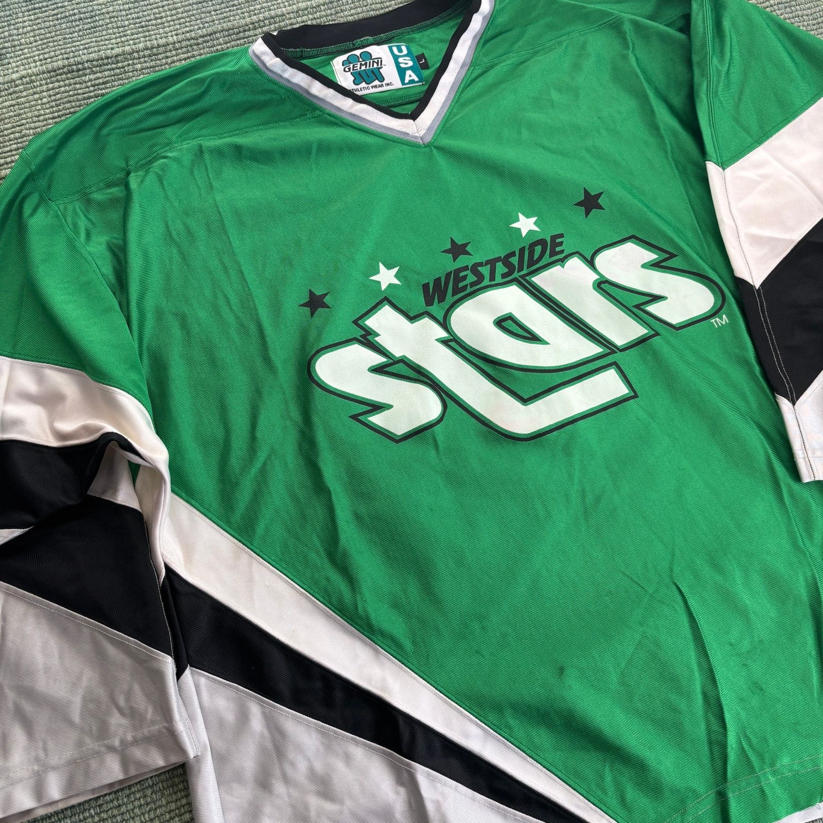 Gemini × Vintage Vintage 90s Westside Stars Retro Green Silver Hockey Jersey Size US L / EU 52-54 / 3 - 4 Thumbnail