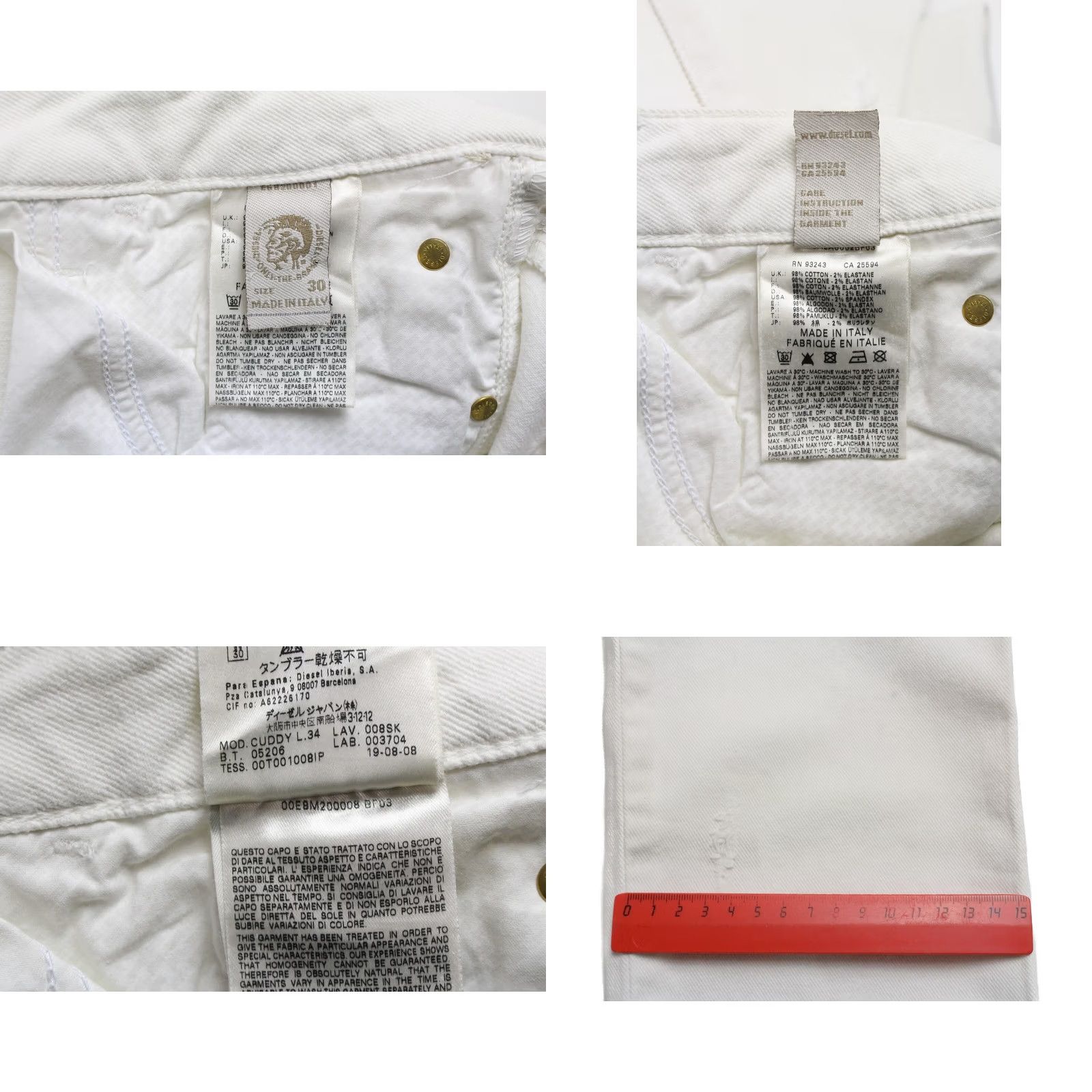 Diesel DIESEL Cuddy 008SK_Stretch Jeans Women's W30/L34 Distressed Button Fly White Jeans Size 30" / US 8 / IT 44 - 8 Thumbnail