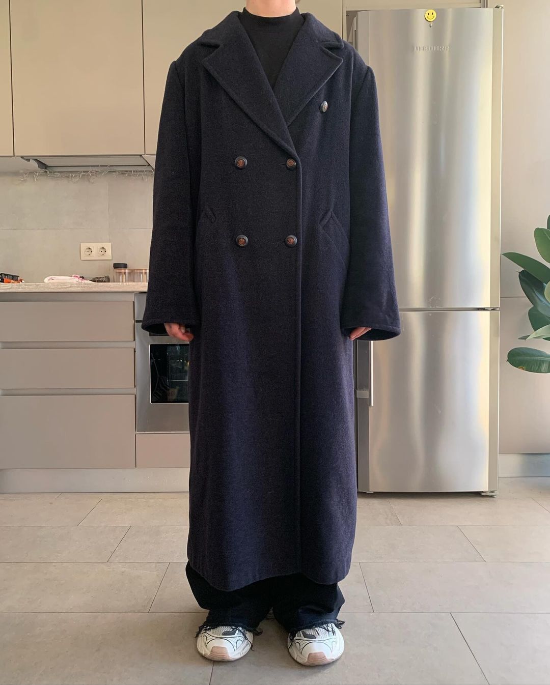 Image of Cashmere Wool x Vintage Long Wool Angora Coat in Navy Blue, Men's (Size XL)