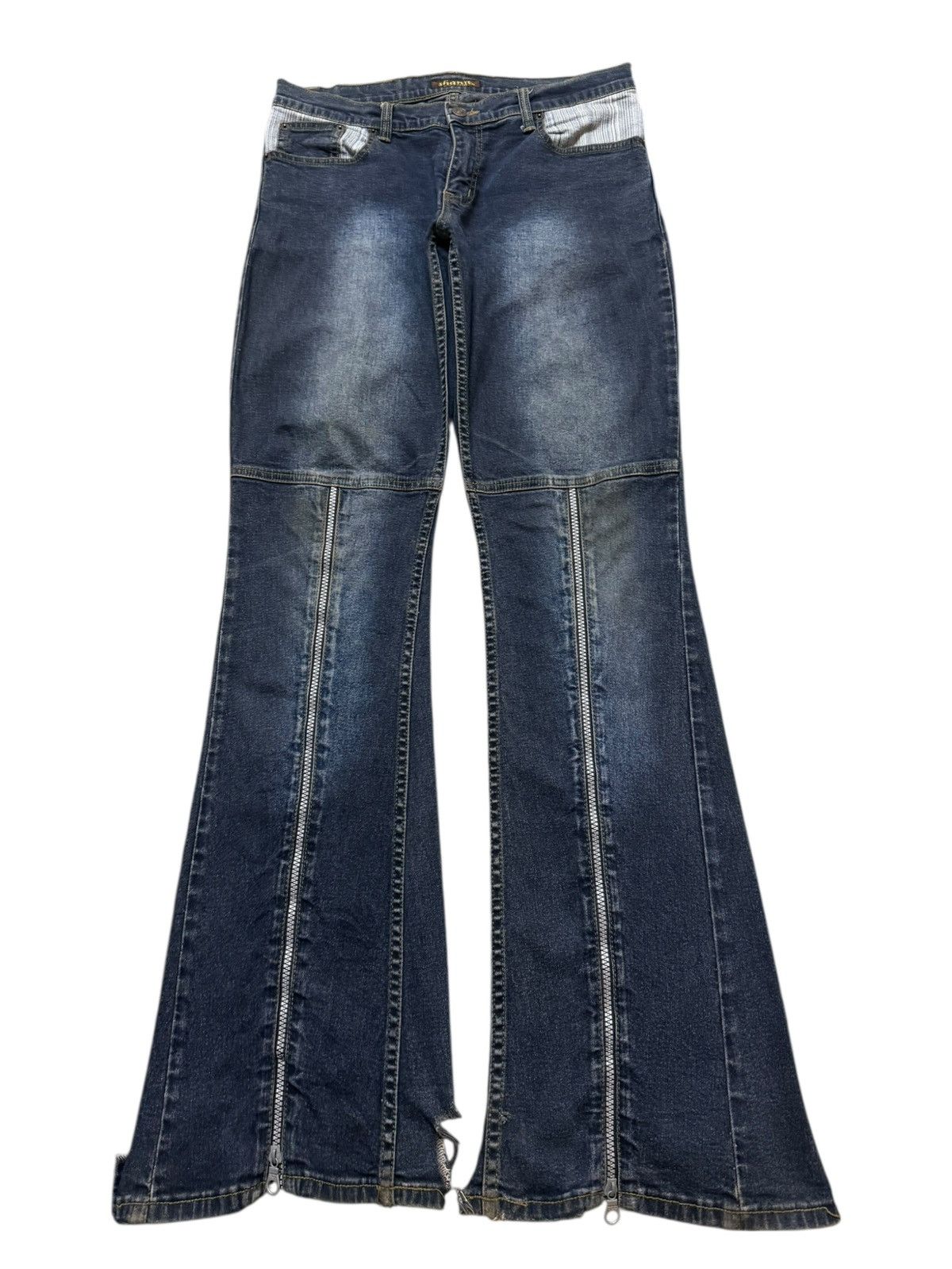 Tornado Mart Y2K Japanese Brand Blue Faded Wash Zipper Leg Flare Distress Size US 31 - 1 Thumbnail