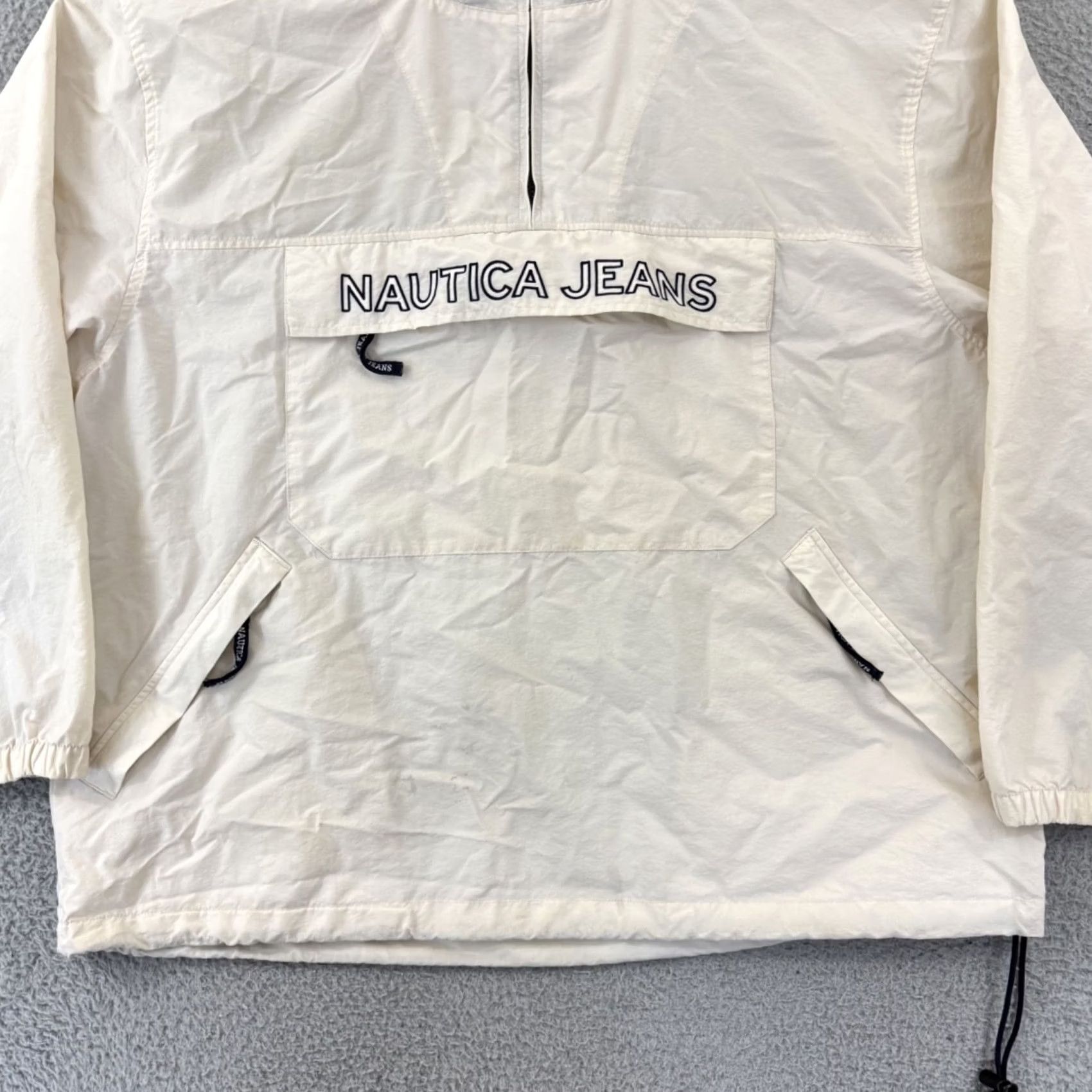 Nautica VINTAGE Nautica Jacket Mens XL Windbreaker Hooded Zip Pockets White 90s Nature Nautical Outdoor Retro School 54 in Chest Mens Size US XL / EU 56 / 4 - 2 Thumbnail