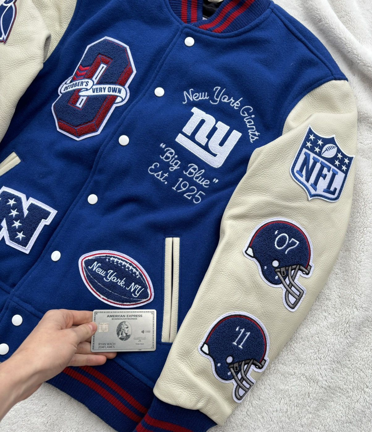 October's Very Own OVO x NFL x NY Giants Blue Varsity Jacket Size US S / EU 44-46 / 1 - 2 Thumbnail