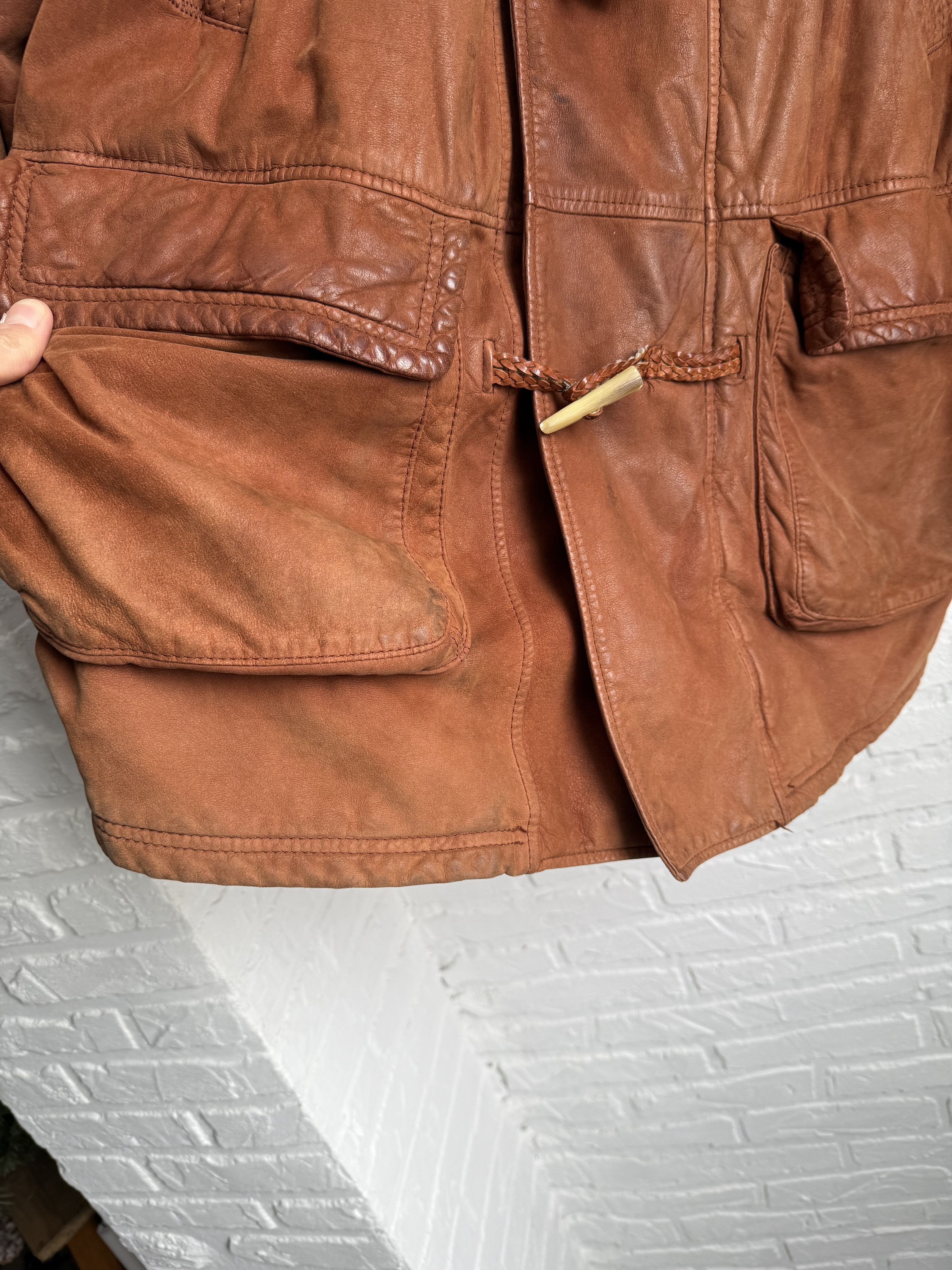 Hugo Boss Vintage 90s Hugo Boss Leather duffle coat toggle jacket Size US L / EU 52-54 / 3 - 15 Thumbnail