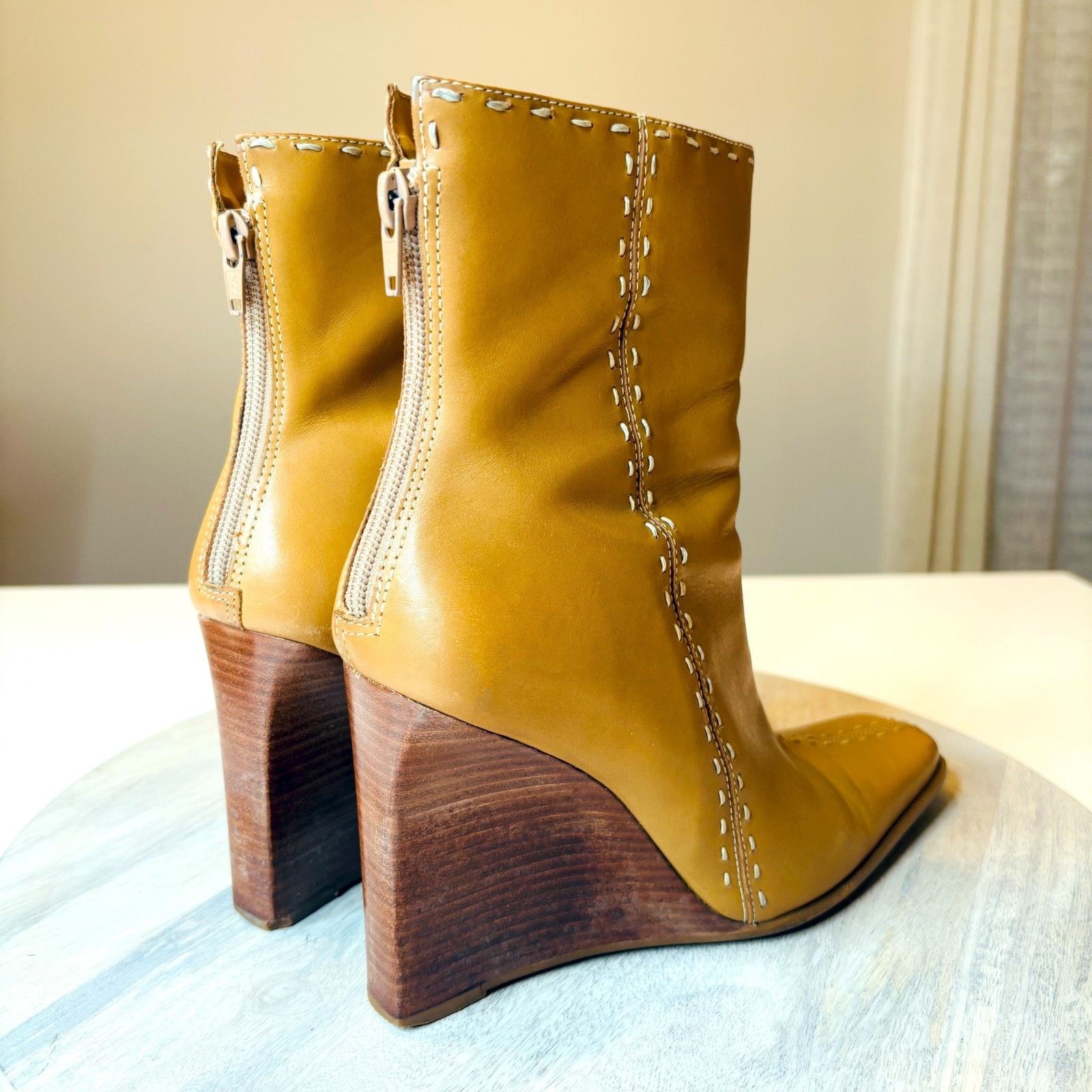 Diba True Diba Elko Tan Leather Wedge Boots 8.5 Made in Brazil Size US 8.5 / IT 38.5 - 5 Thumbnail
