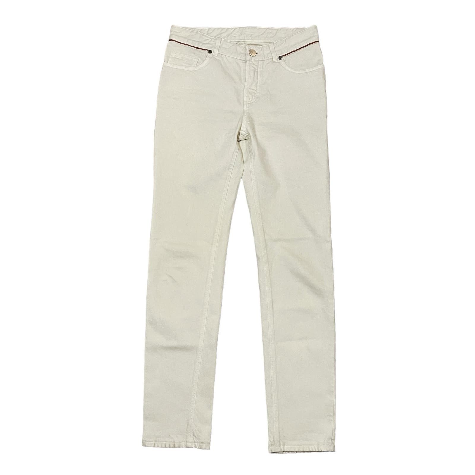 image of Italian Designers x Loro Piana Lori Piana Cream Ivory Mid Rise Jeans Italy - Size It 40, Women's