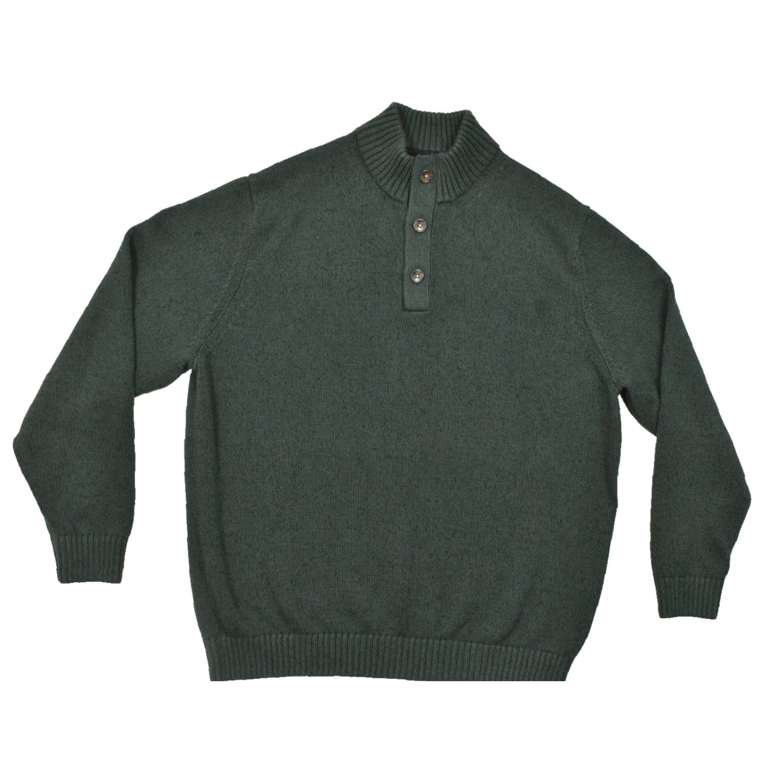 Izod IZOD Men XL Green Quarter Button Mock Neck Sweater Pullover Cotton Blend Knit Long Sleeve Vintage: No Size US XL / EU 56 / 4 - 2 Thumbnail