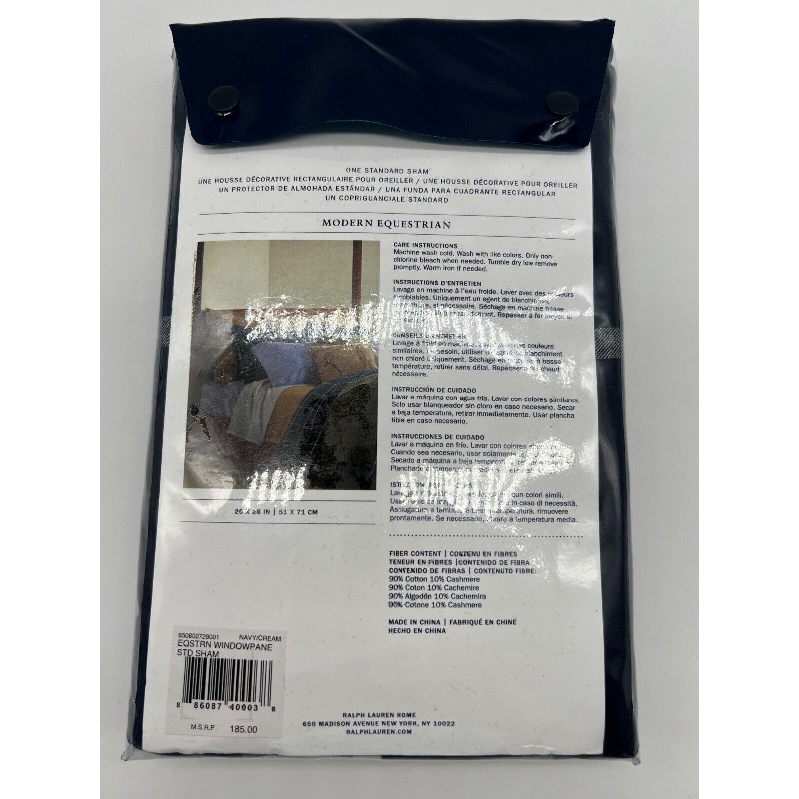 Ralph Lauren Ralph Lauren Home Equestrian Windowpane Sham Navy Standard Size ONE SIZE - 2 Thumbnail