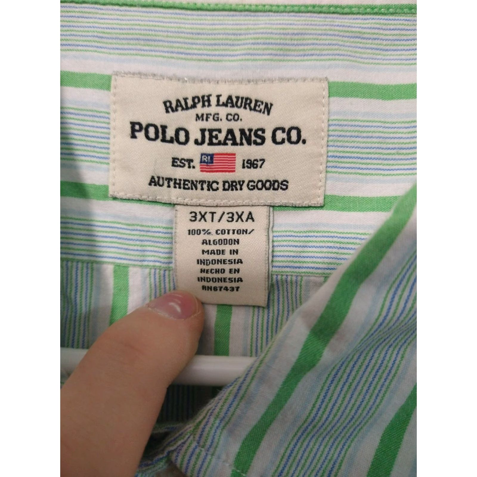 Vintage Polo Jeans Co. Ralph Lauren Shirt Mens 3XT Green Striped Long Sleeve Button Up Size US XXL / EU 58 / 5 - 7 Thumbnail