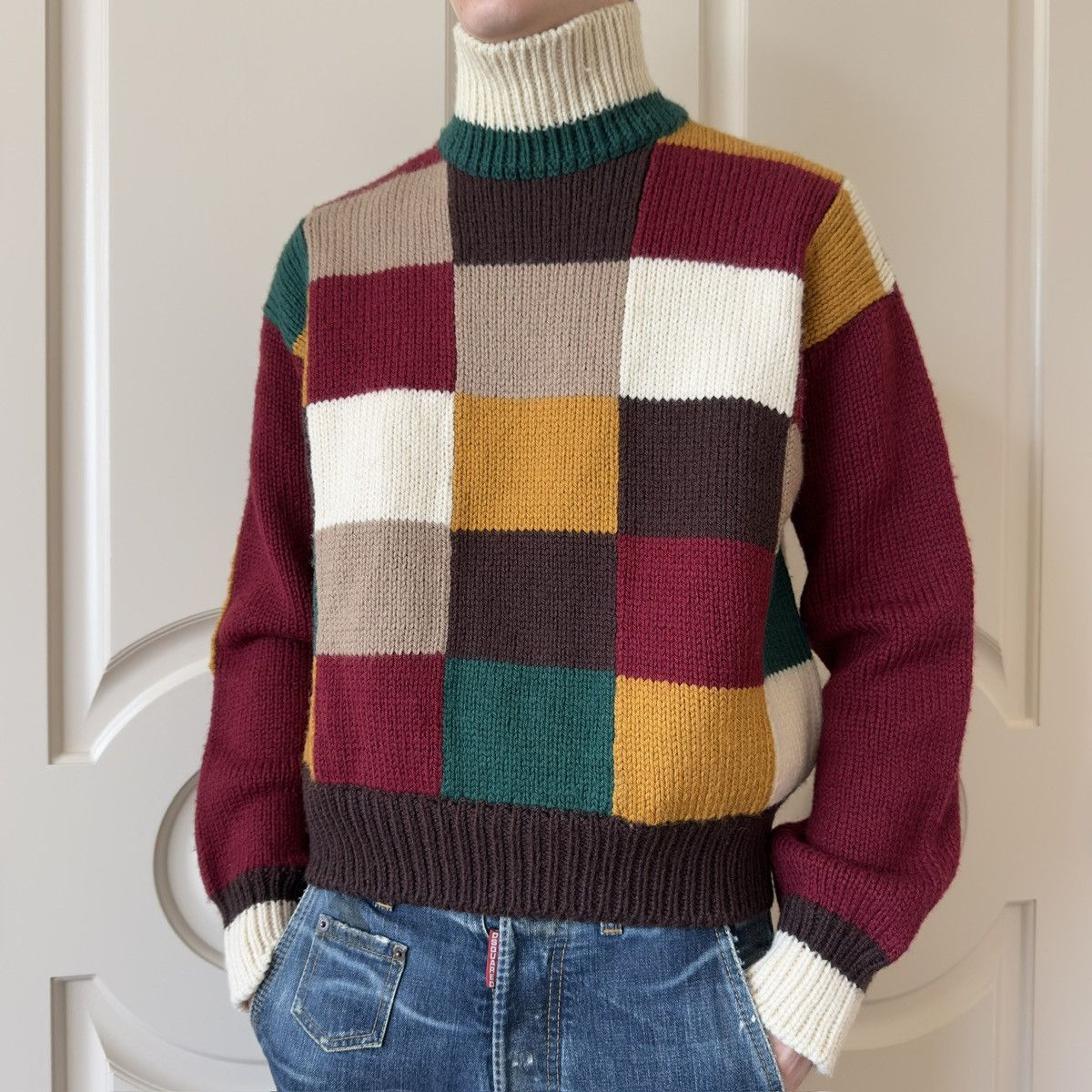 Dsquared2 F/W 2001-02 Check Wool Turtleneck Sweater Size XL