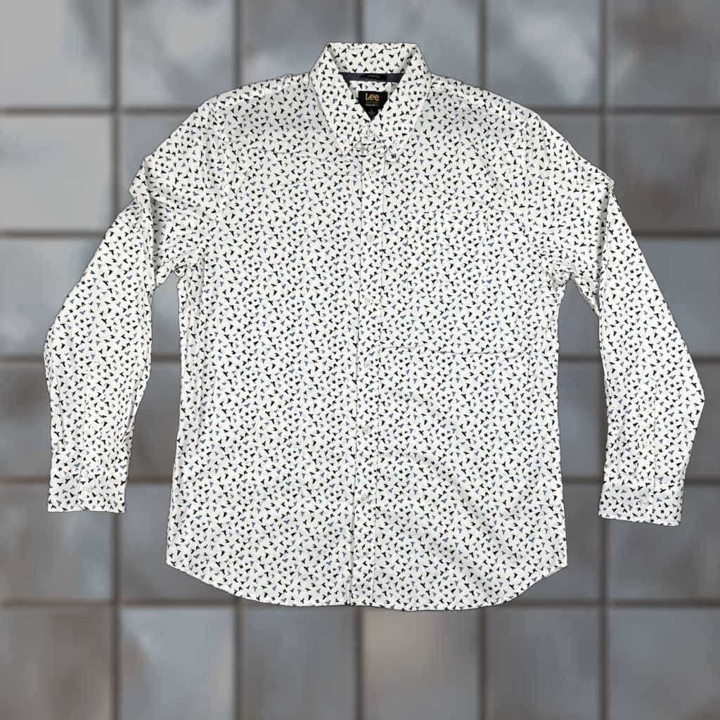 Lee Lee Stretch Regular Fit Mens Large Button-Down Long Sleeve Shirt Bird AOP Cotton White Size US L / EU 52-54 / 3 - 1 Thumbnail
