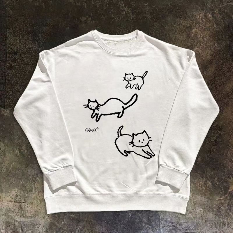 Vintage White washed vintage cat print sweatshirt y2k Size US M / EU 48-50 / 2 - 1 Thumbnail