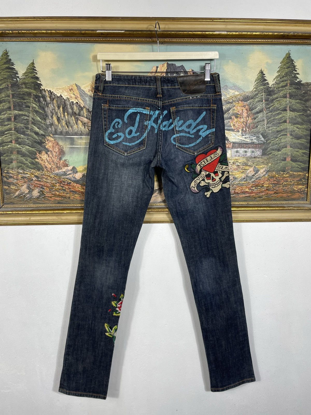 Ed Hardy × Vintage Ed Hardy Vintage Y2k Low Rise Denim Trousers Jeans Drip Swag Size 27" / US 4 / IT 40 - 1 Thumbnail
