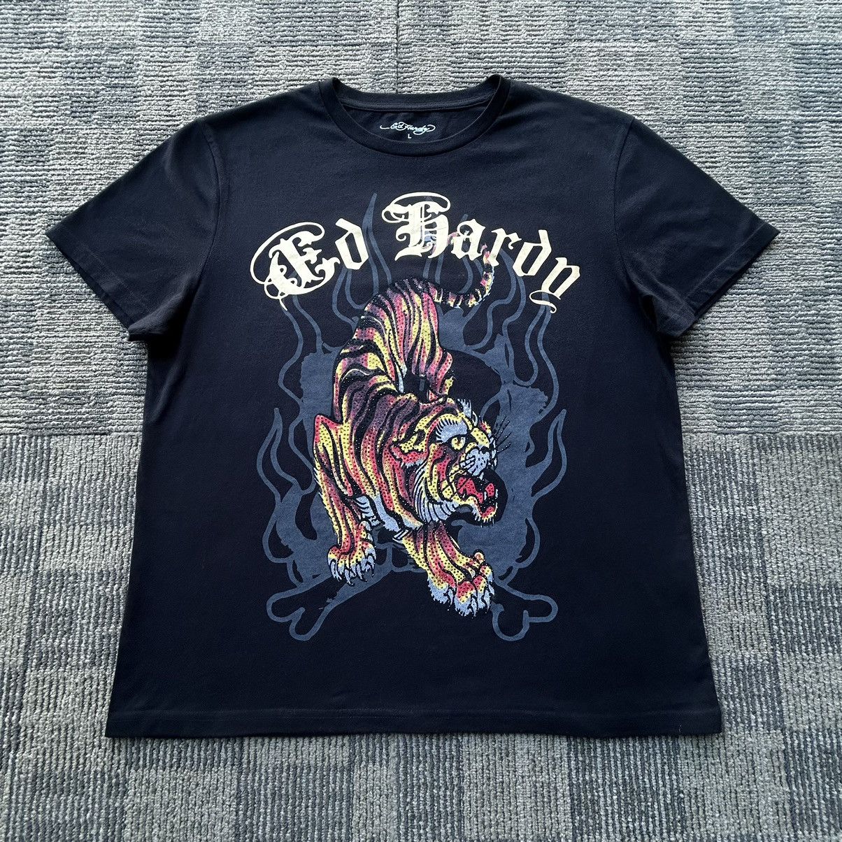 Ed Hardy Ed Hardy Tiger Flame Rhinestone Black Graphic T-shirt Size US L / EU 52-54 / 3 - 1 Thumbnail
