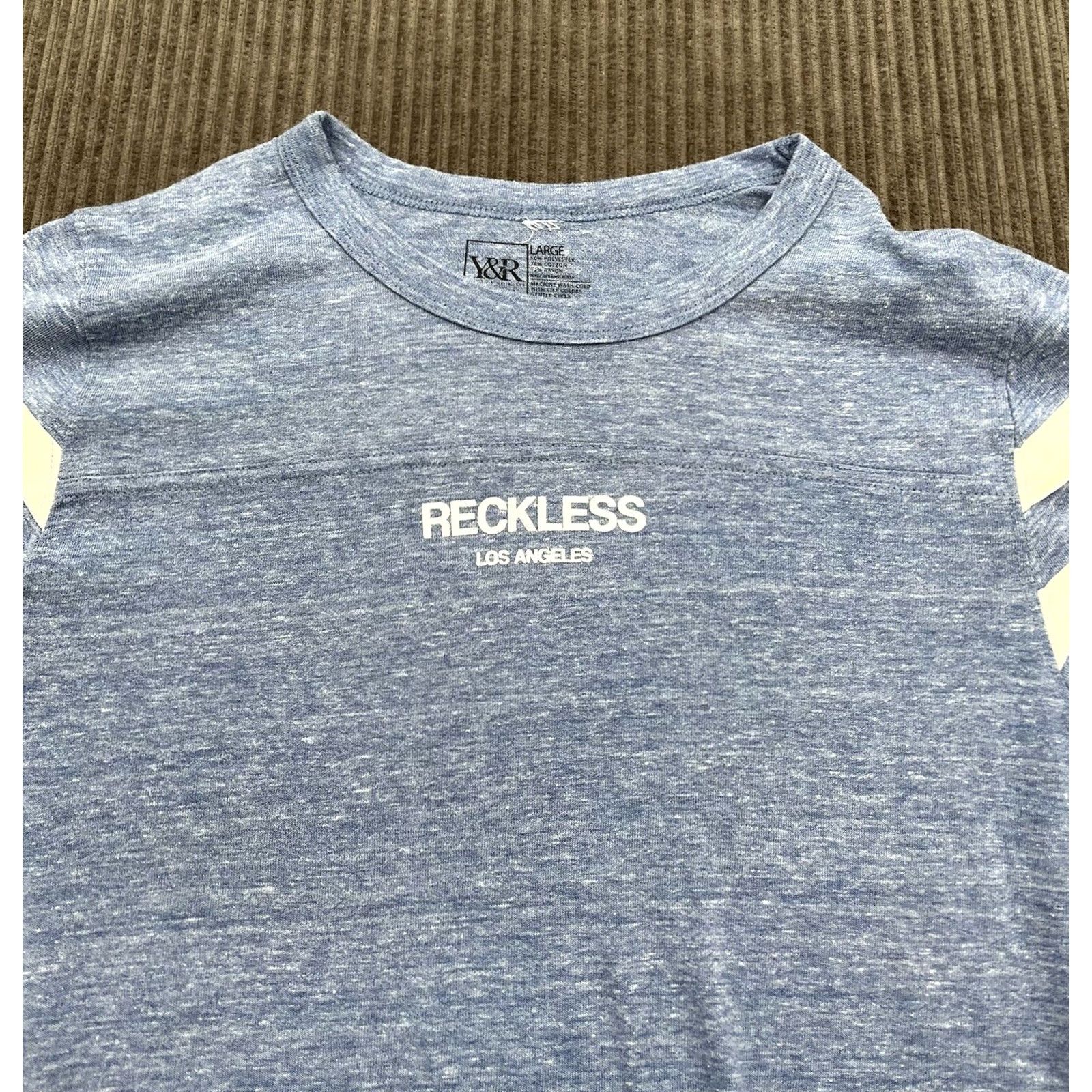 Vintage Young & Reckless Men Football T-Shirt L Blue White Striped Casual Size US L / EU 52-54 / 3 - 7 Thumbnail